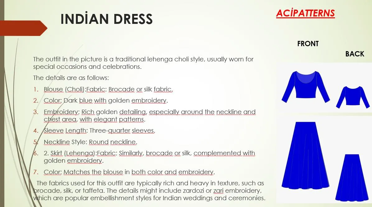 Indian Dress Sewing Pattern, Lehenga Choli dress,Indian Skirt and Blouse, PDF Ladies size 2 to 30-A4-US-A0 Format - image 4