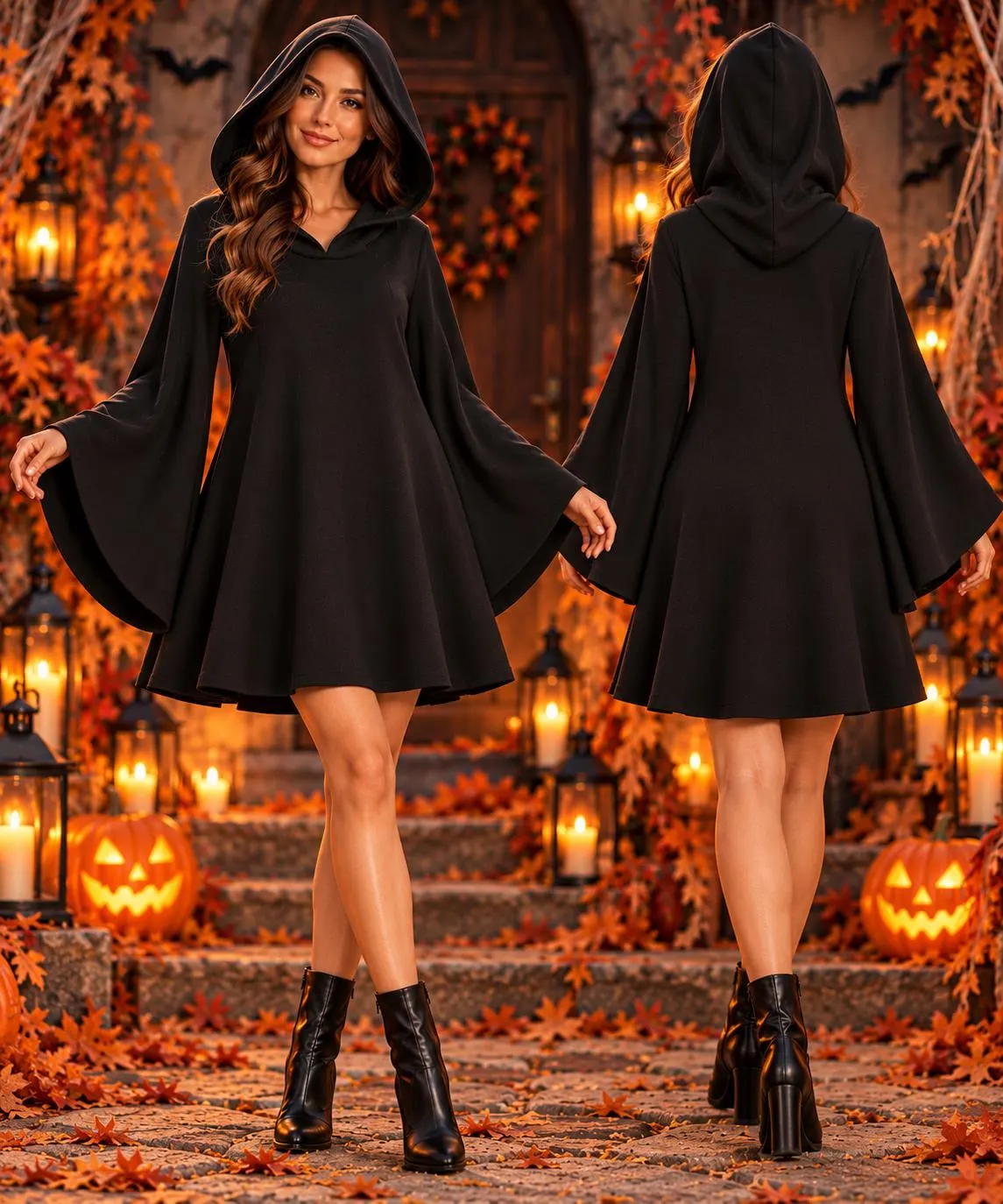 Halloween Witch Dress Sewing Pattern PDF-Hooded Mini Dress Pattern-Bell Sleeve Costume-Gothic Witch Dress-Women’s Halloween Costume 2 to 30 - image 3