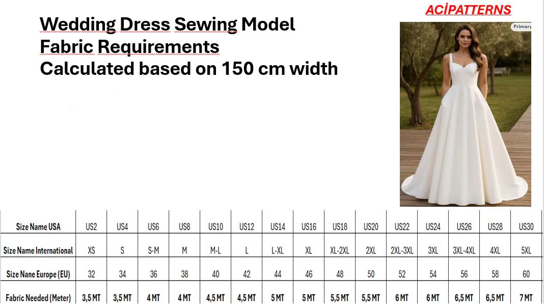 Wedding Dress Sewing Model-White satin dress, Ladies size 2 to 30-A4-US LETTER-A0 Format - image 4