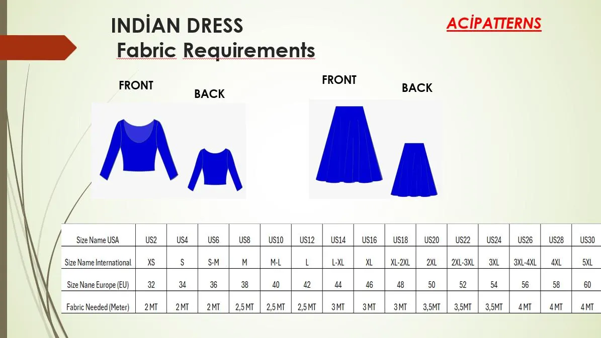 Indian Dress Sewing Pattern, Lehenga Choli dress,Indian Skirt and Blouse, PDF Ladies size 2 to 30-A4-US-A0 Format - image 5