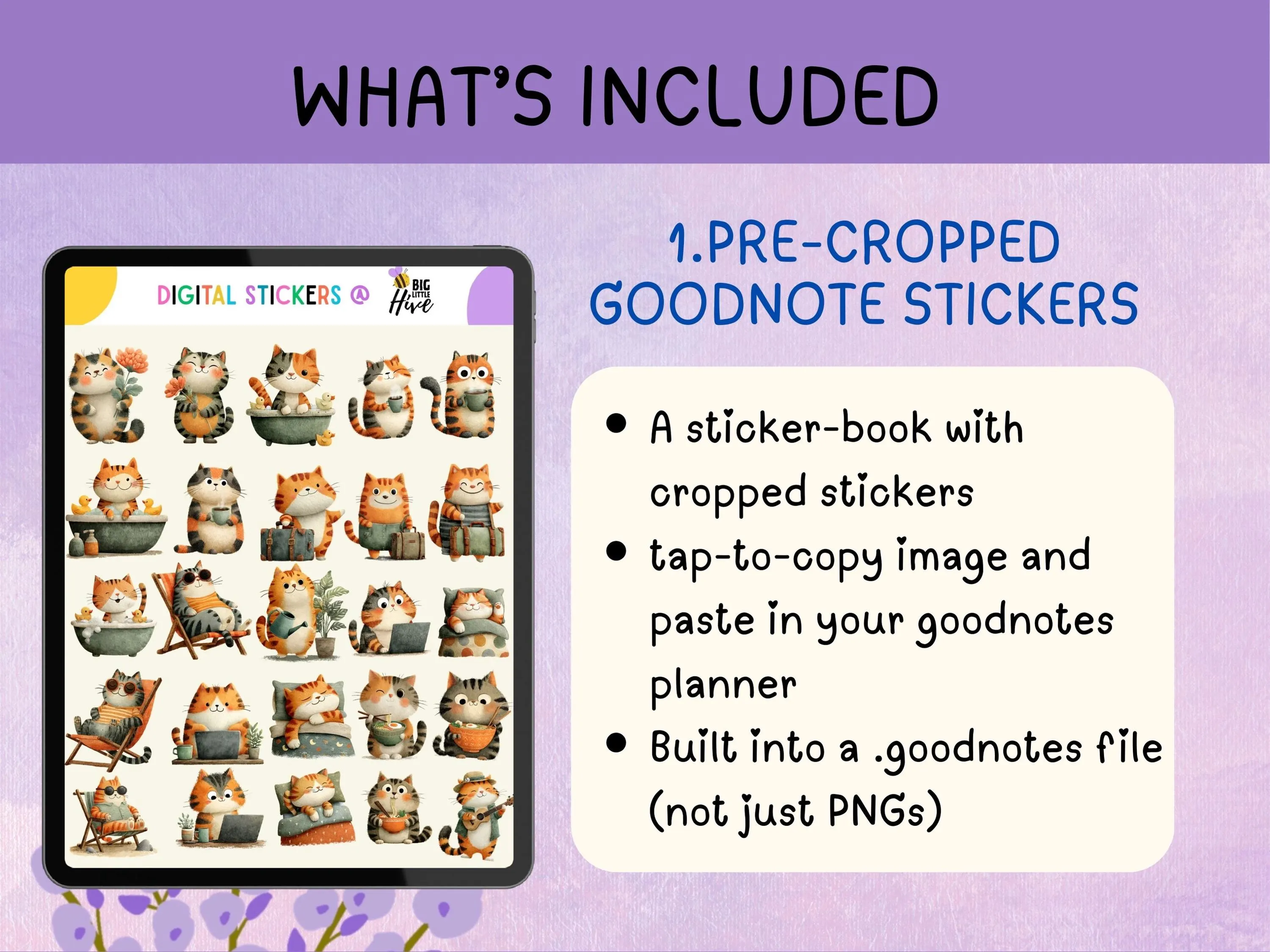 Cat Digital Stickers for GoodNotes, OneNote, Notability | Cute Kawaii Cat PNG Sticker Pack | Digital Planner Stickers 300 DPI - image 3