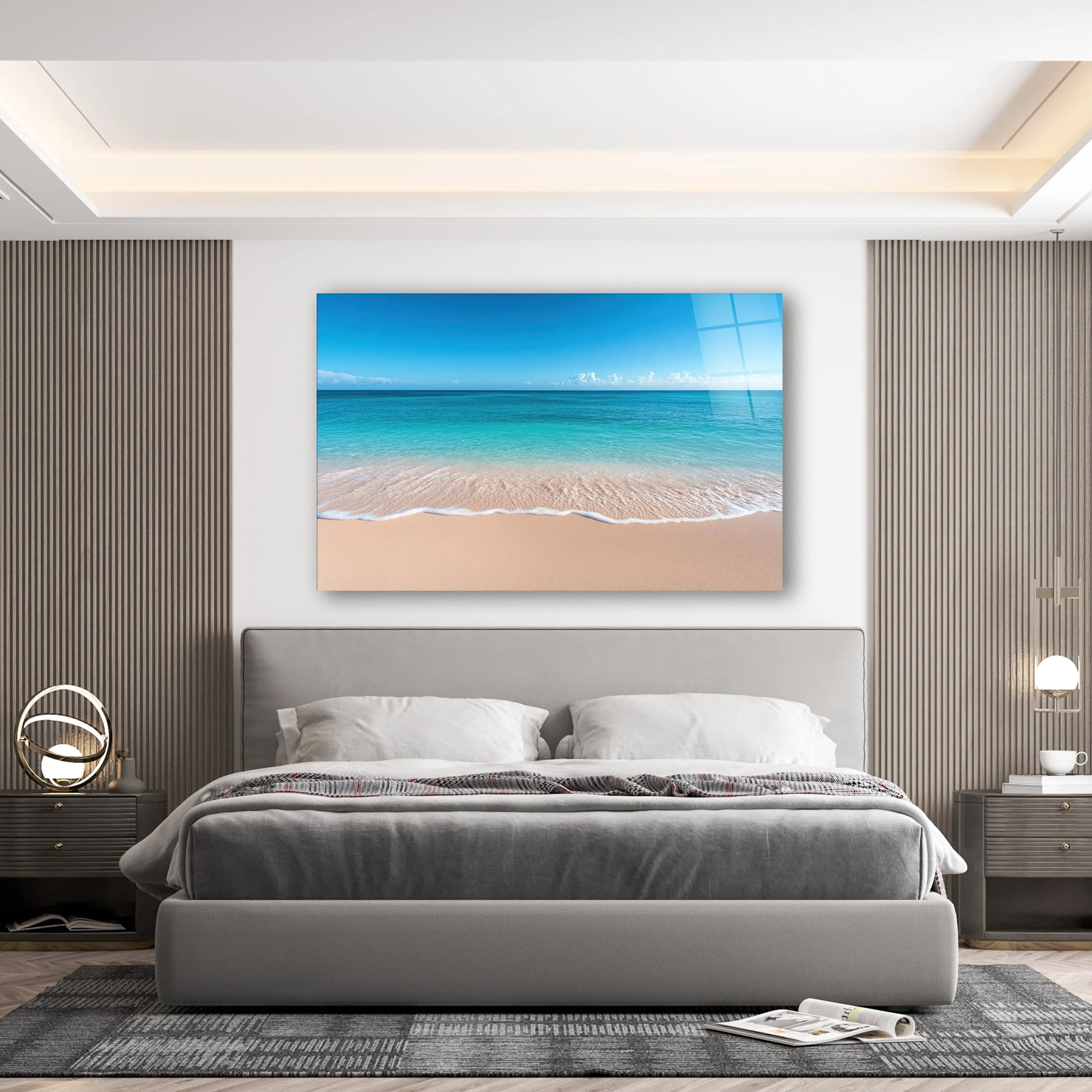 Coastal Glass Wall Art, Sandy Beach Tempered Glass Decor, Ocean Glass Print, Living Room Art, Anniversary Gifts, New Home Gifts, Home Decor, Panoramic Landscape Wall Art
