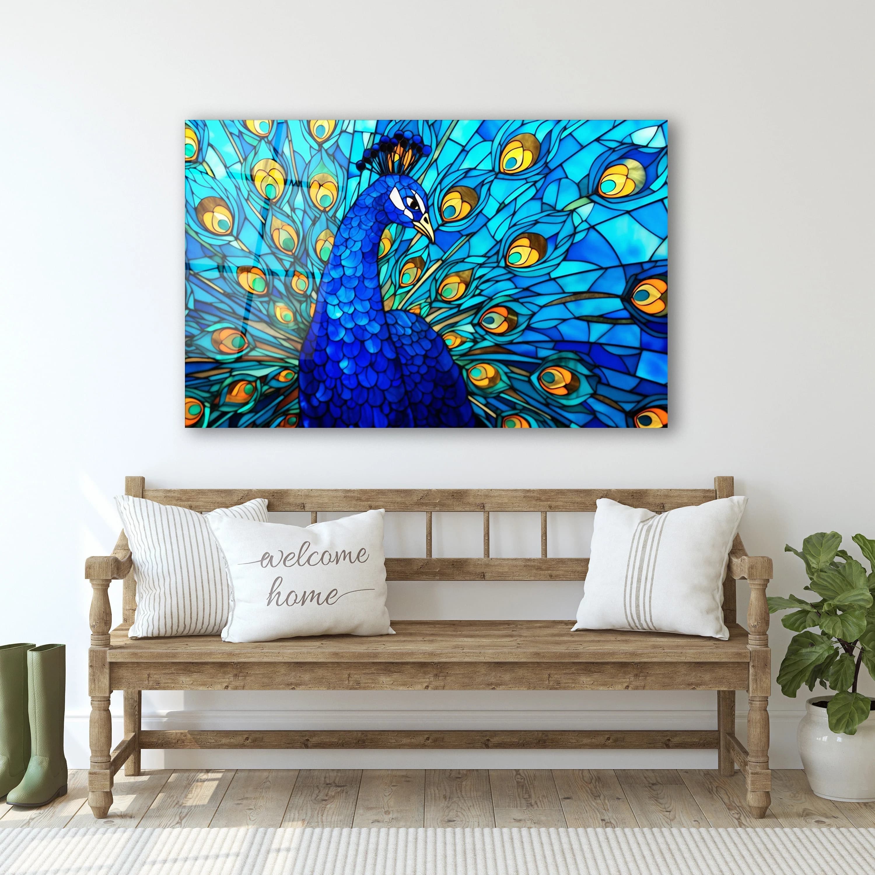 Beautiful Peacock Stained Glass Wall Art, Elegant Tempered Glass Wall Decor, Anniversary Gifts, Glass Printings, House Warming Gifts