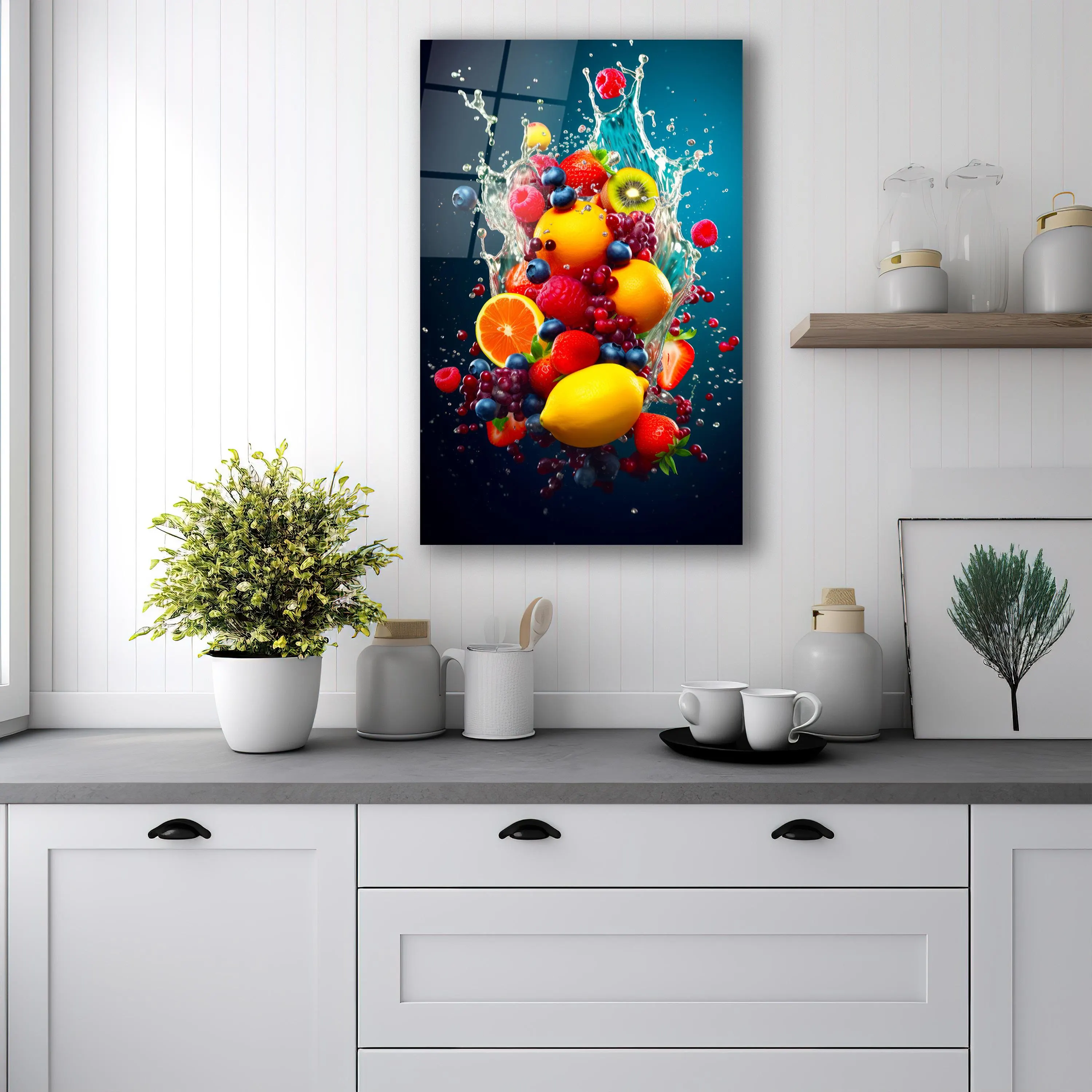 Fruits Splash Glass Wall Art, Tempered Glass Juicy Fruits Decor, Kitchen Wall Art, Dining Room Wall Decor, Housewarming Gifts, Wall Hangings