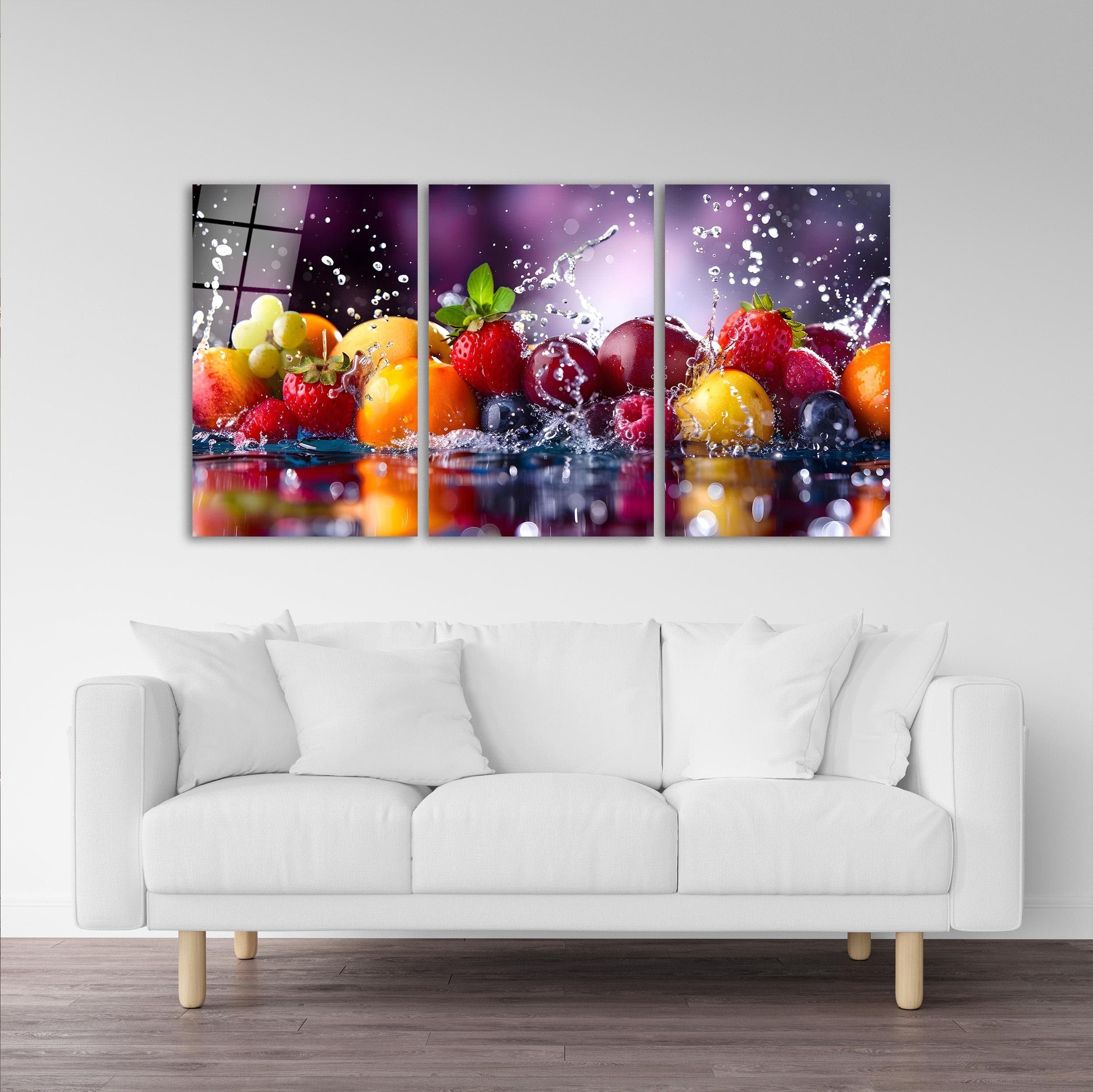Triple Fruits Glass Wall Art, Fruits Backsplash Tempered Glass Decor, Kitchen Wall Art, Dining Room Decor, Housewarming Gifts, Wall Hangings