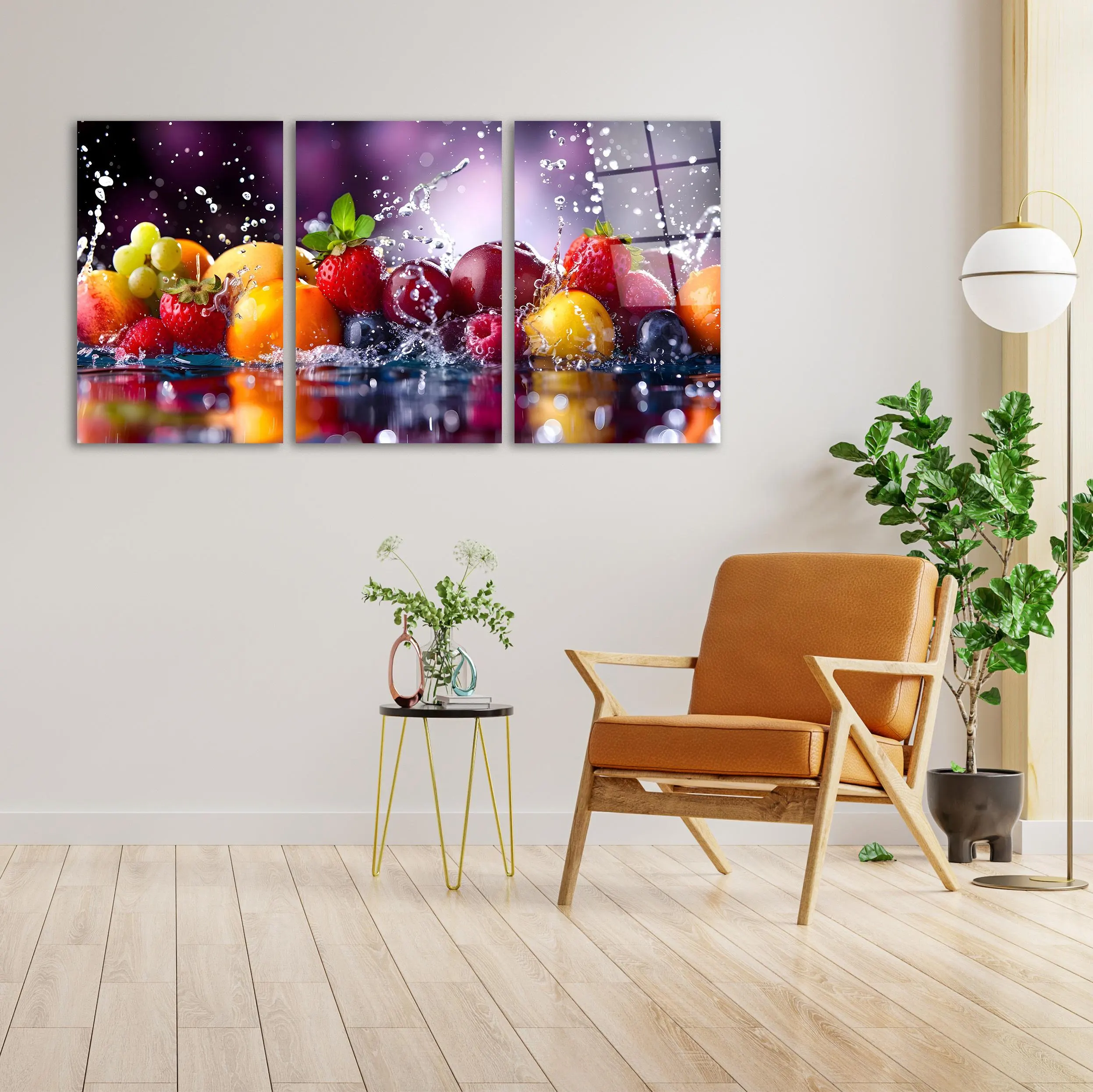Triple Fruits Glass Wall Art, Fruits Backsplash Tempered Glass Decor, Kitchen Wall Art, Dining Room Decor, Housewarming Gifts, Wall Hangings