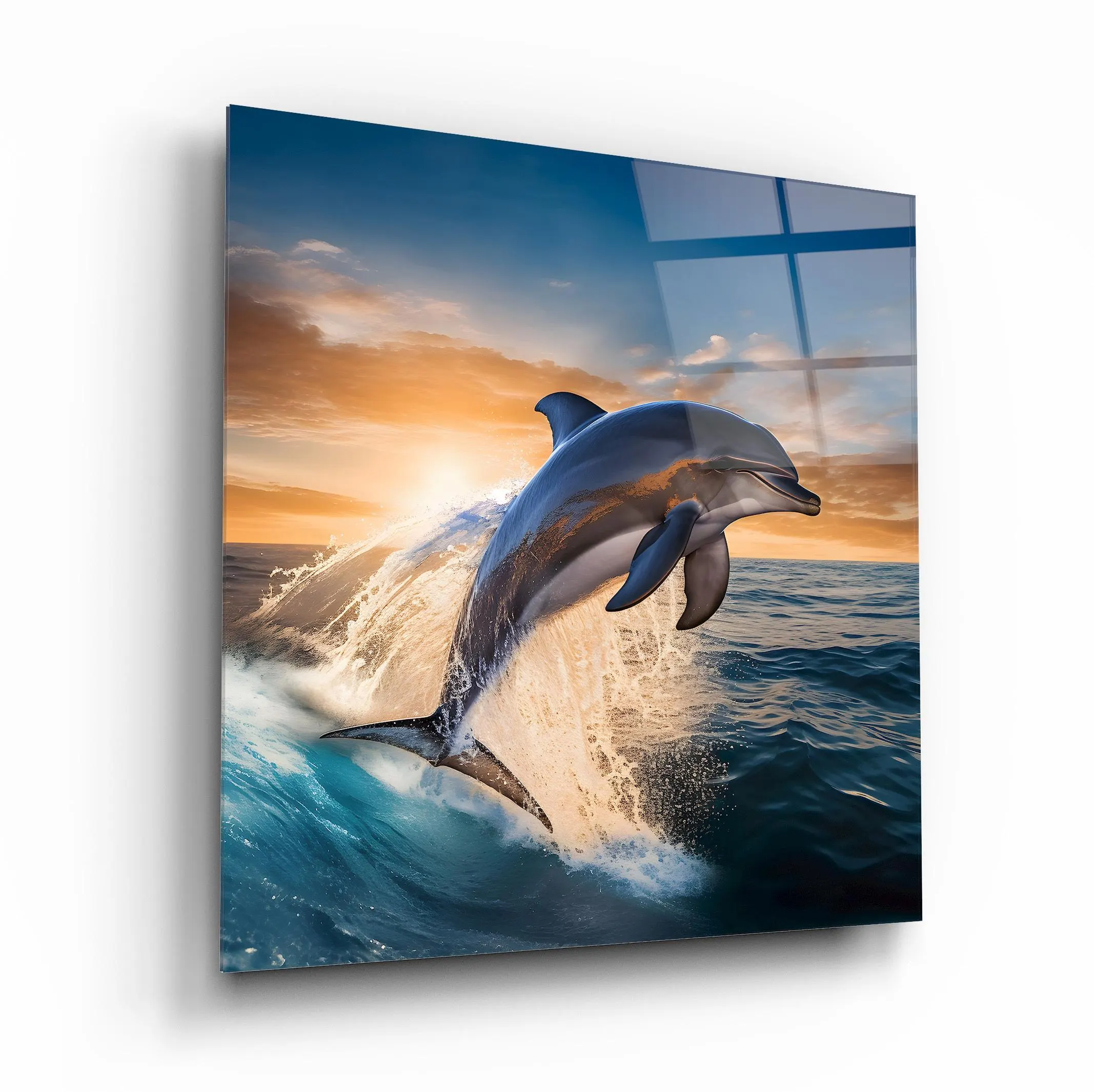 Dolphin Glass Wall Art, Ocean Tempered Glass Decor, Living Room Art, Gifts for Him, Interior Design Ideas, Housewarming Gifts, Wall Hangings