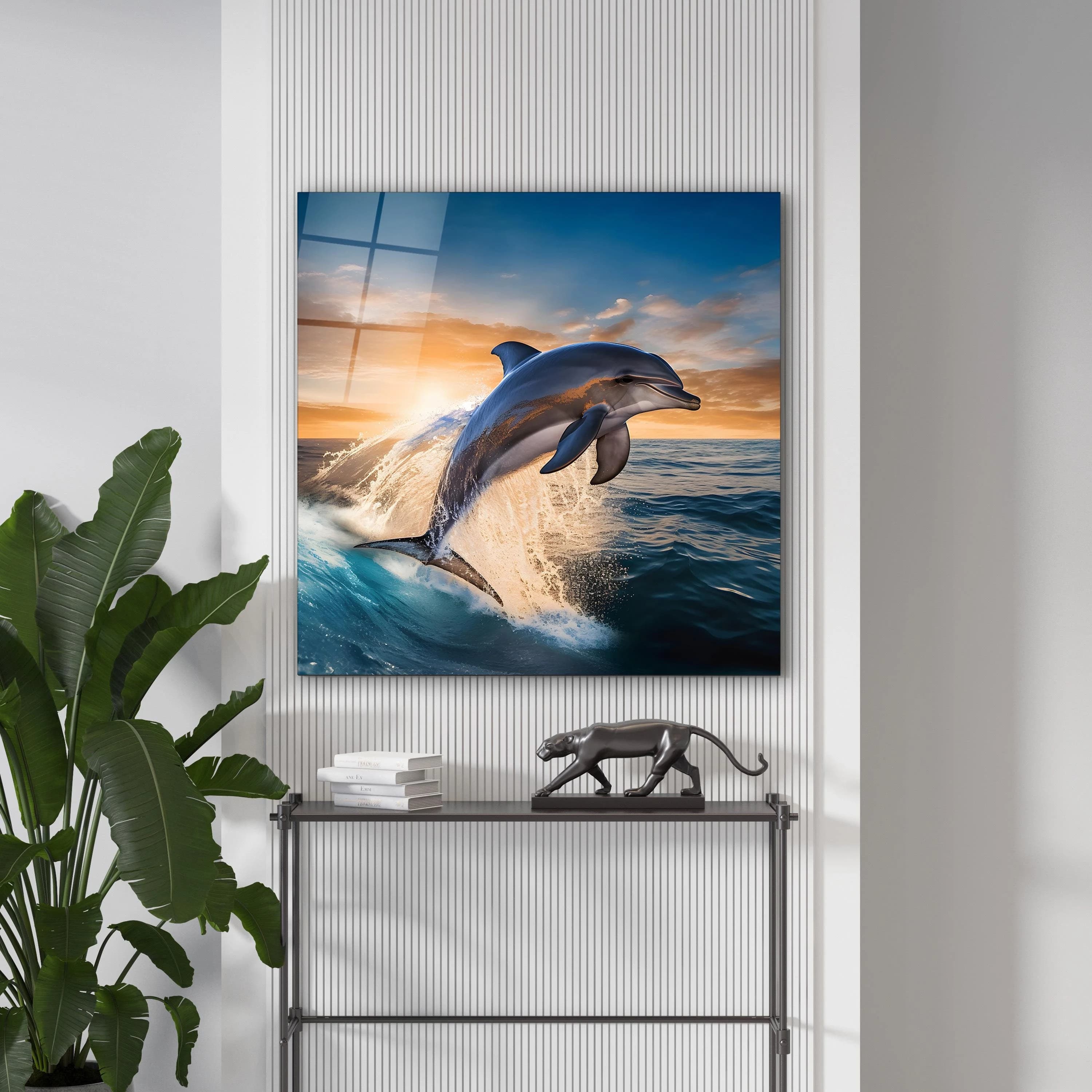 Dolphin Glass Wall Art, Ocean Tempered Glass Decor, Living Room Art, Gifts for Him, Interior Design Ideas, Housewarming Gifts, Wall Hangings