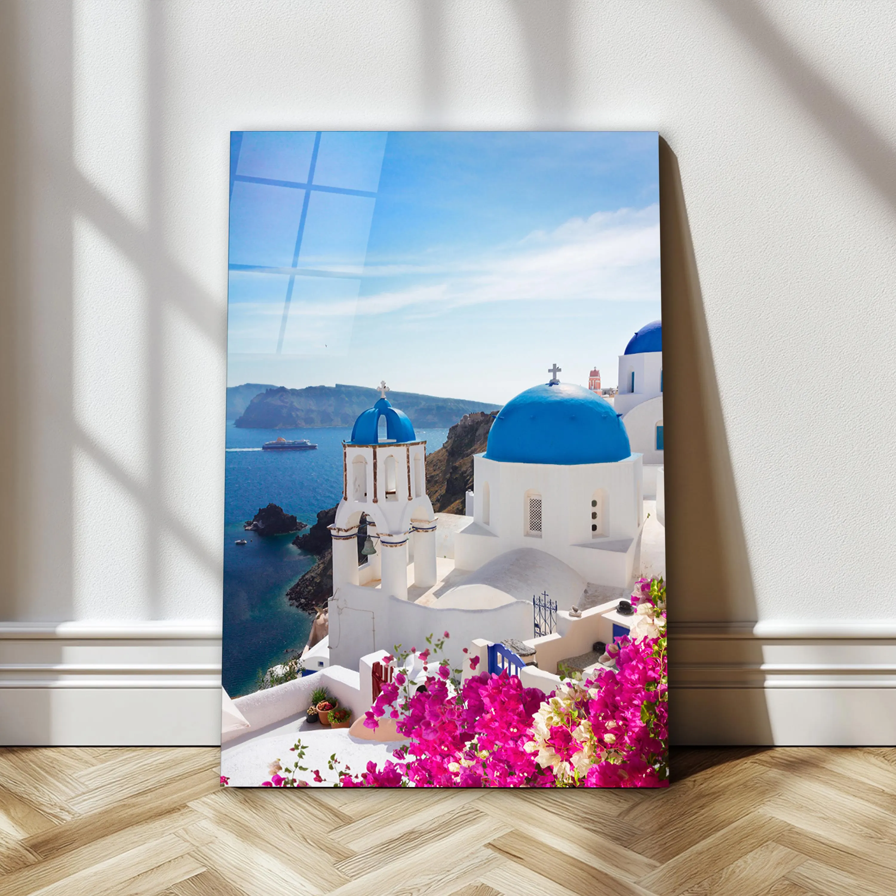 Santorini Greece Glass Wall Art, Greek Island Tempered Glass Decor, New Home Gifts, Birthday Gifts, Large Wall Art, Interior Design Ideas