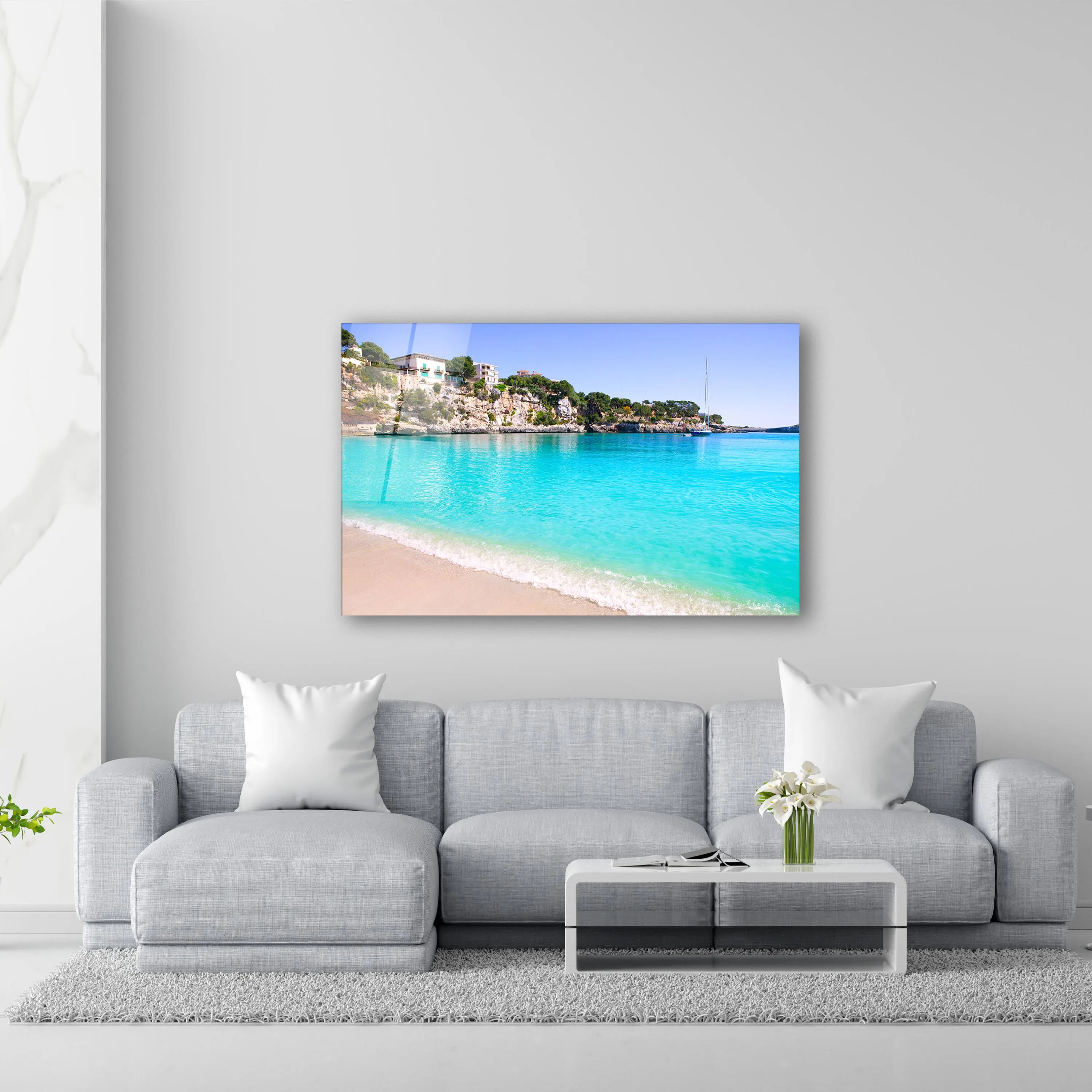 Mallorca Wall Art, Majorca Coastal Spanish Tempered Glass Wall Decor, Summer Beach Wall Art, New Home Gifts, Glass Printing, Home Decor