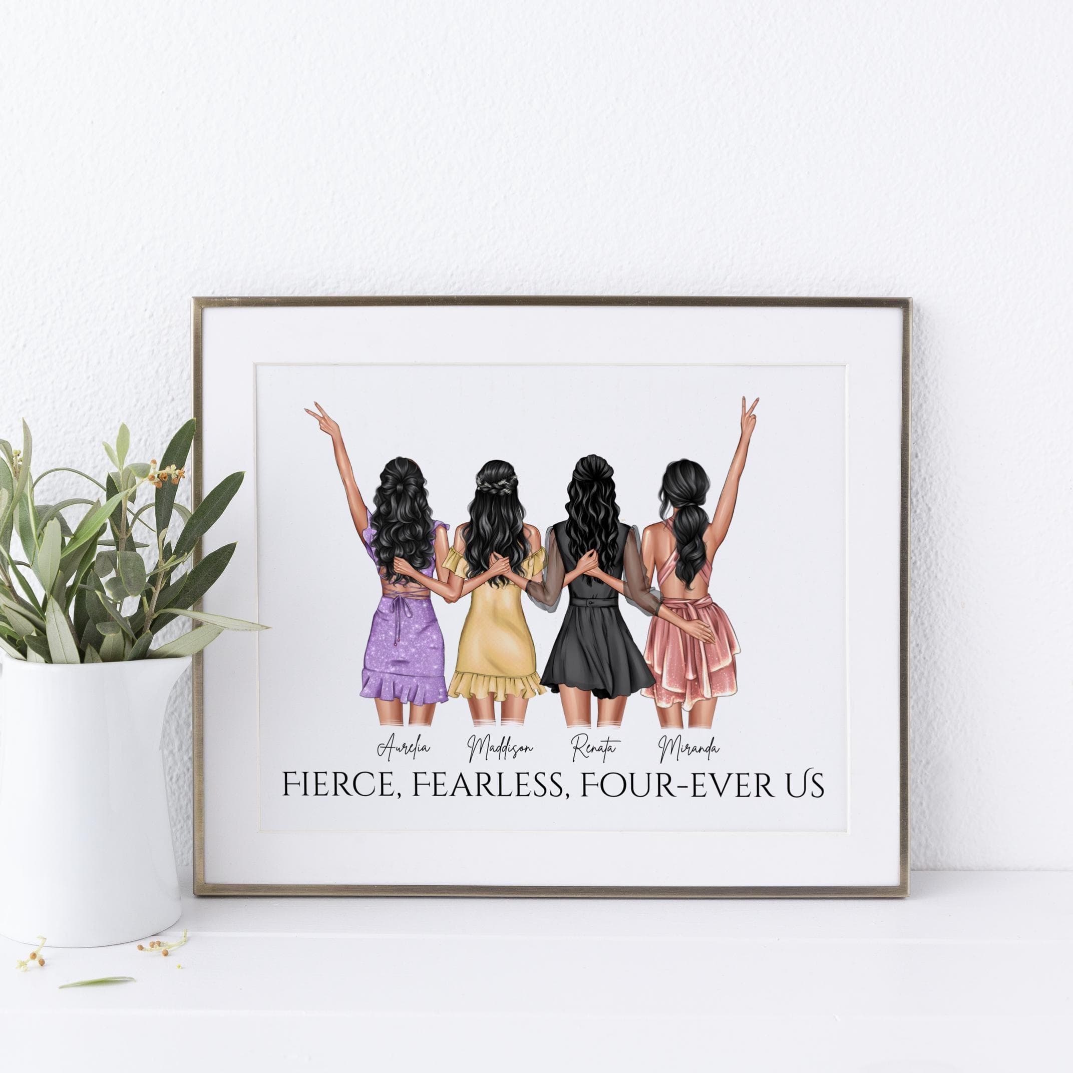 Personalized Print Group of 4 Friends Gift Birthday Gift Group of Friends Print Friendship Gift Best Friend Print Custom Wall Art For Friend - image 2