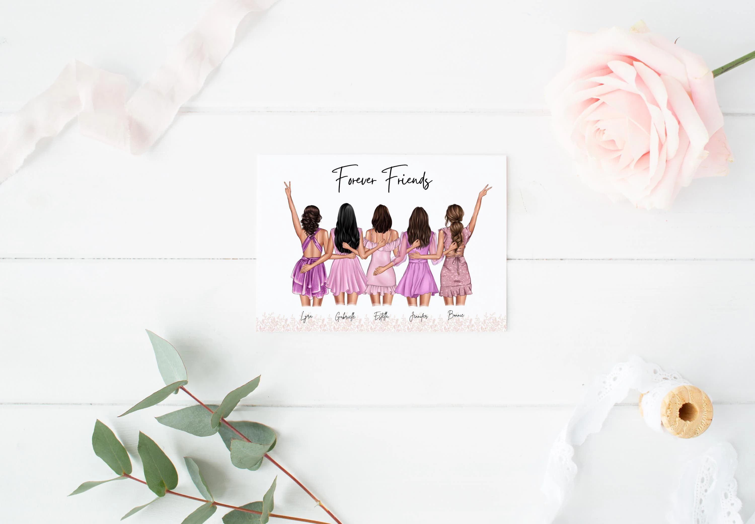 Custom Forever Friends Print Group of Friends Portrait Personalised Friendship Gift Group Friends Wall Art Birthday Gift for Best Friends - image 3