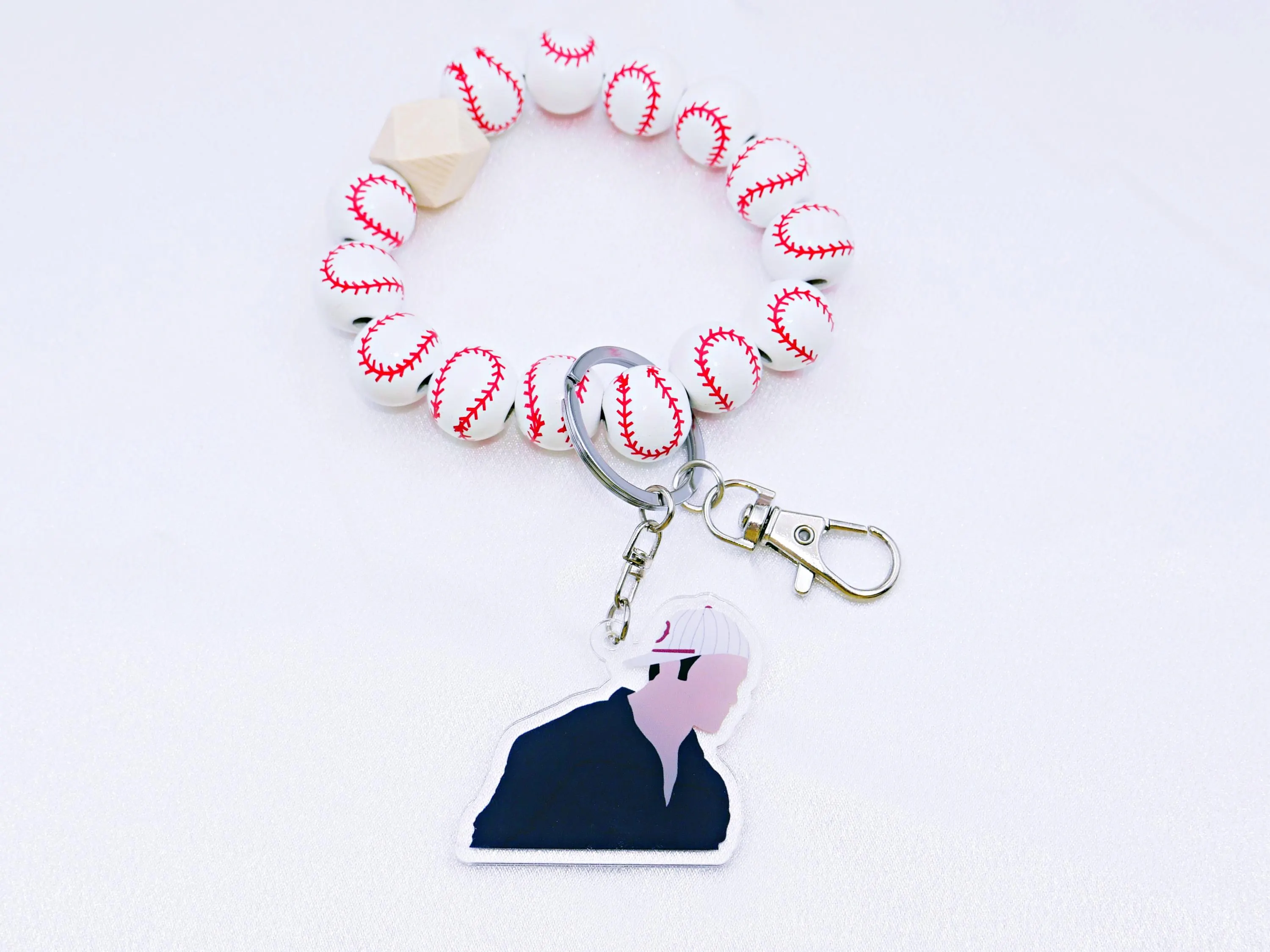 Twilight Baseball Keychain / Wooden Beaded Keychain / Twilight Baseball Scene / Wristband keychain / Baseball keychains - image 3
