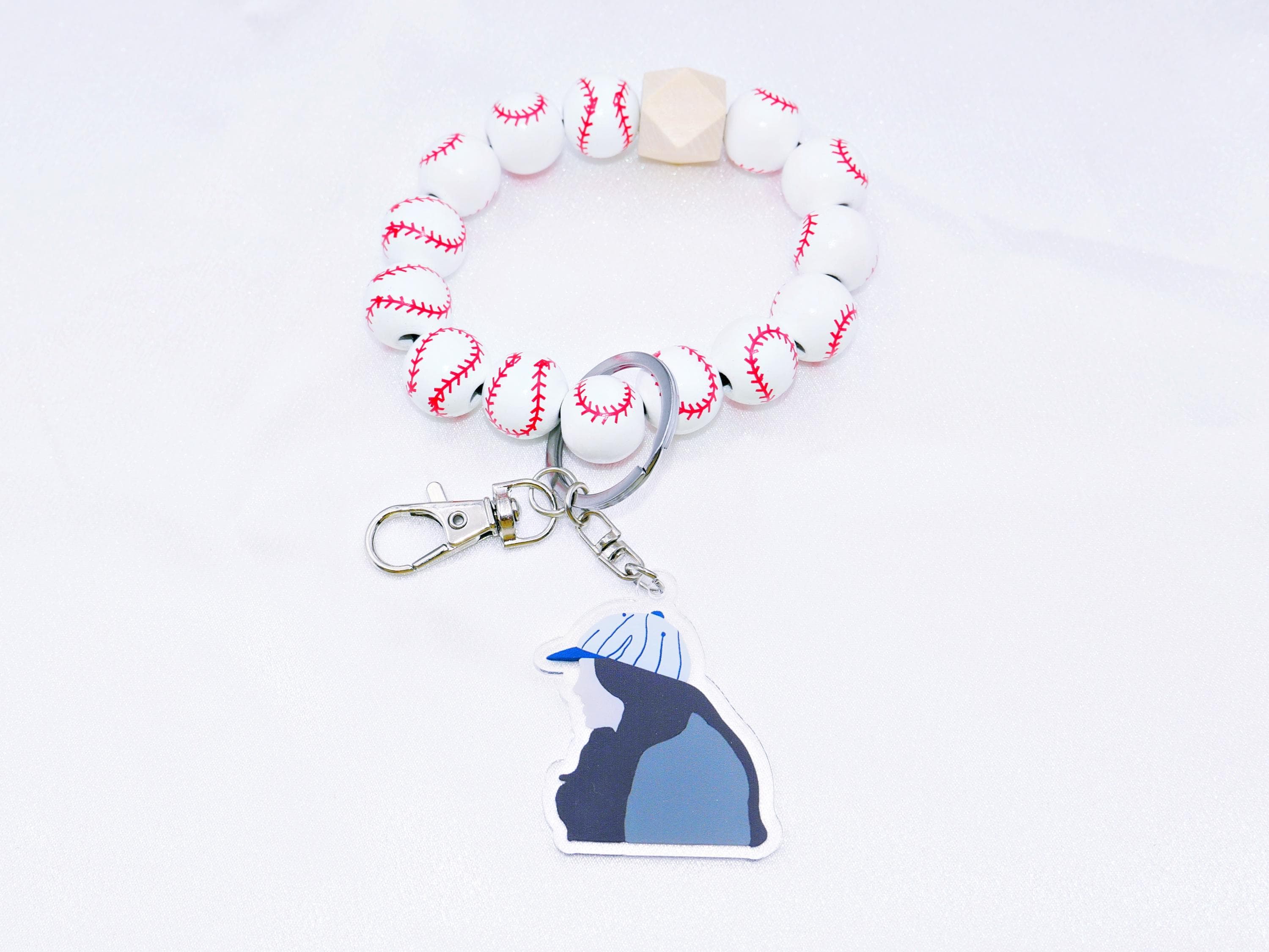 Twilight Baseball Keychain / Wooden Beaded Keychain / Twilight Baseball Scene / Wristband keychain / Baseball keychains