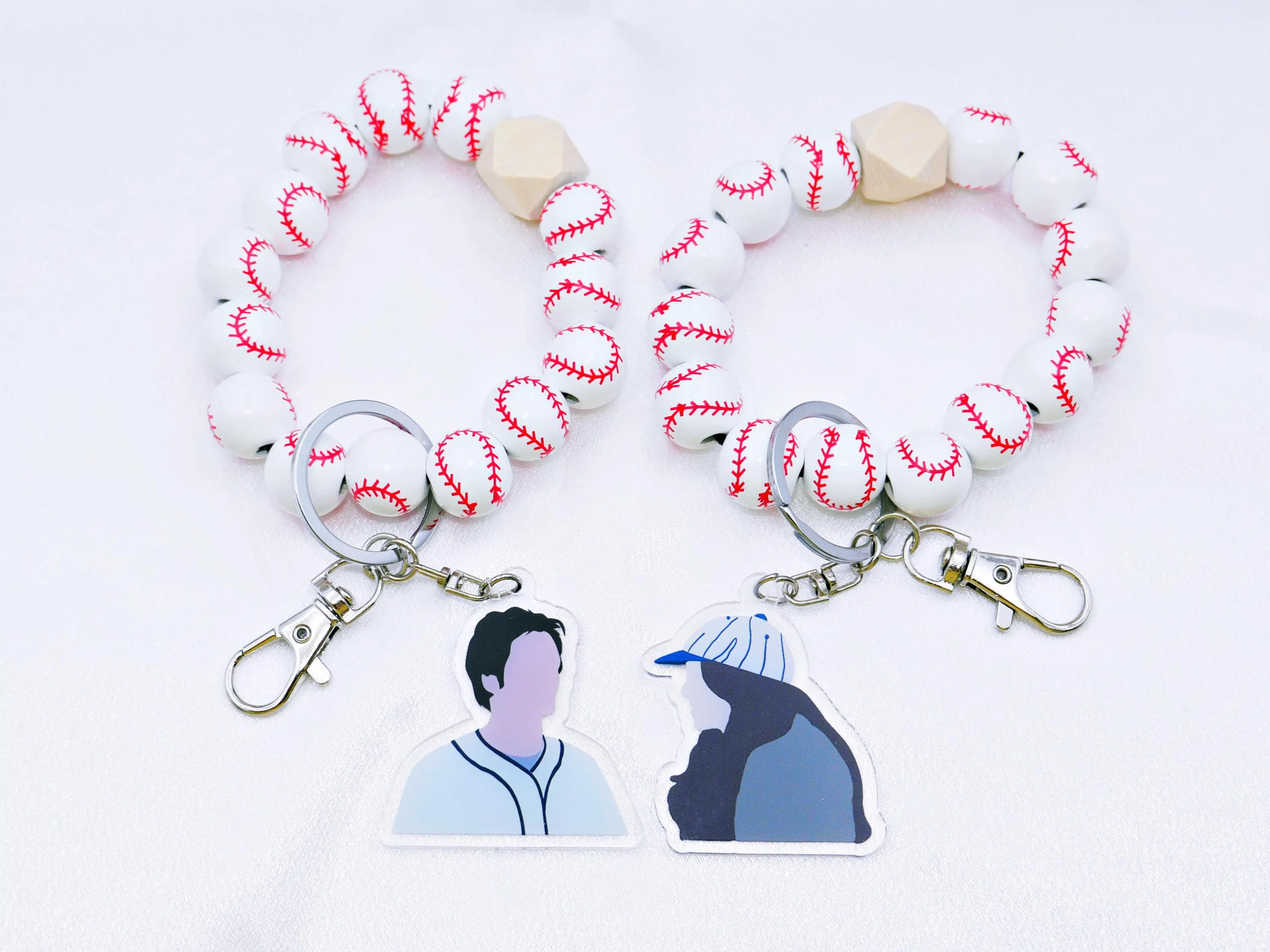 Twilight Baseball Keychain / Wooden Beaded Keychain / Twilight Baseball Scene / Wristband keychain / Baseball keychains - image 2