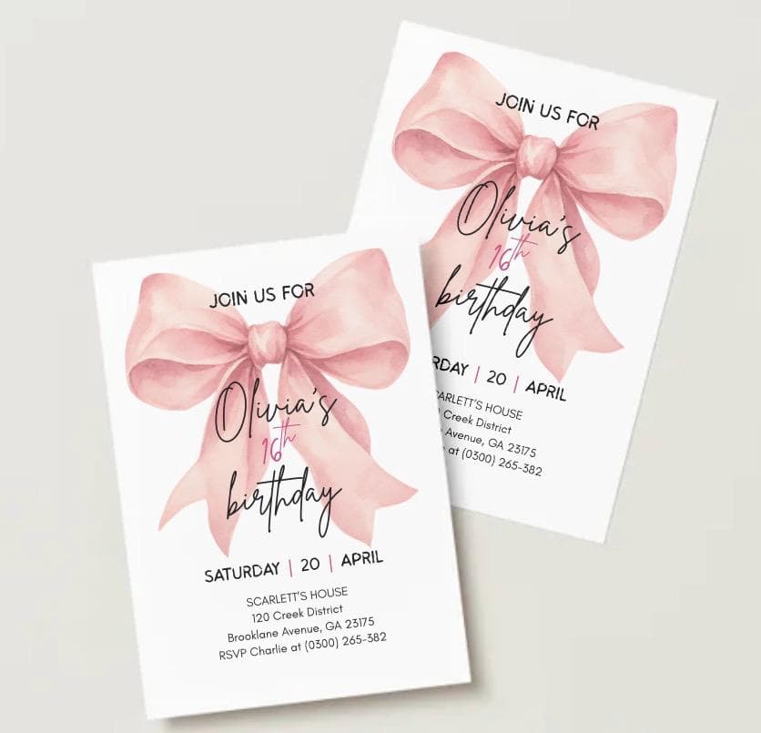 Pink Coquette 16th Birthday Invitation Template, Bow (Digital Download) - image 5