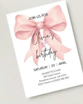 Pink Coquette 16th Birthday Invitation Template, Bow (Digital Download) - image 2