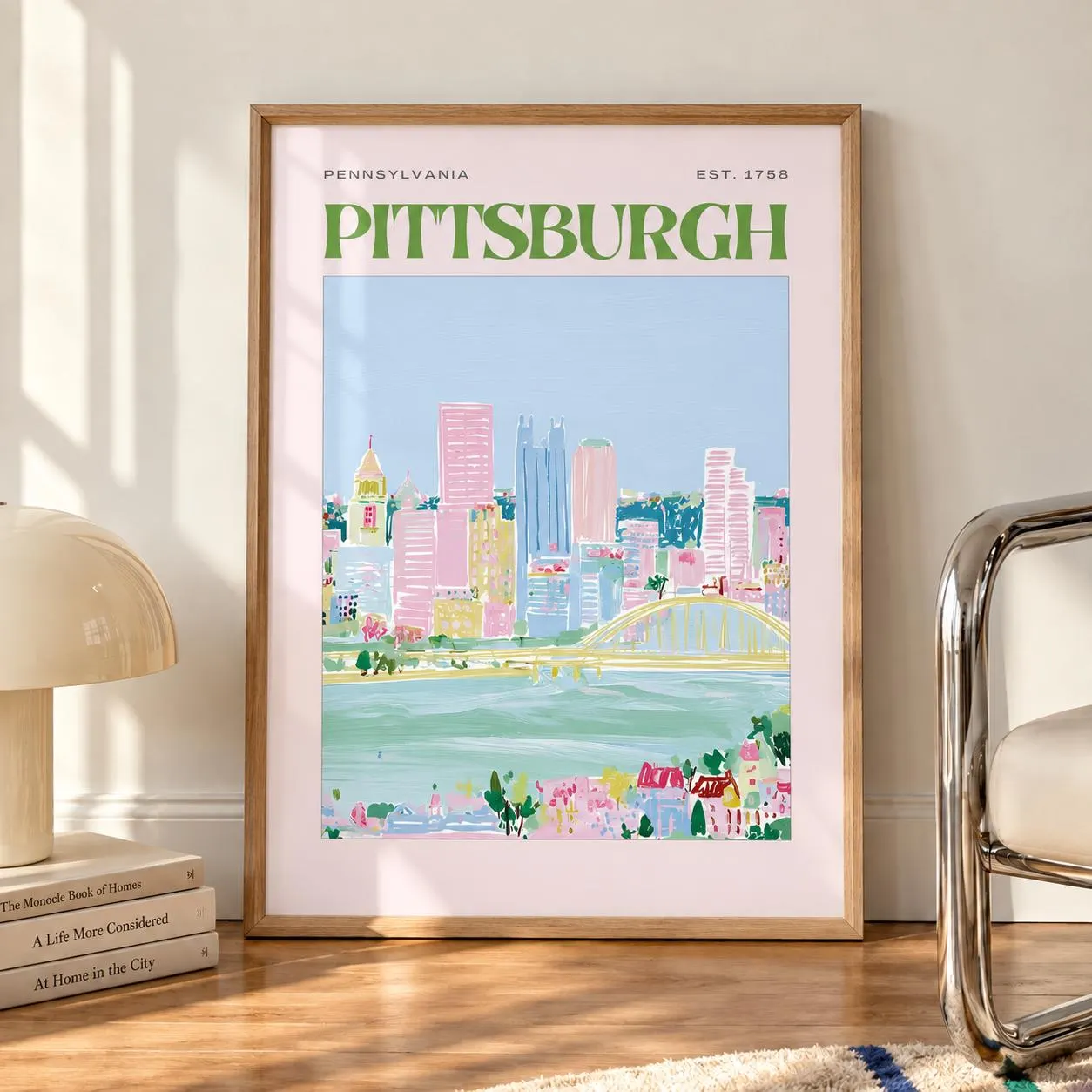 Pittsburgh Wall Art, Pennsylvania Skyline Poster, Pastel City Landscape Print