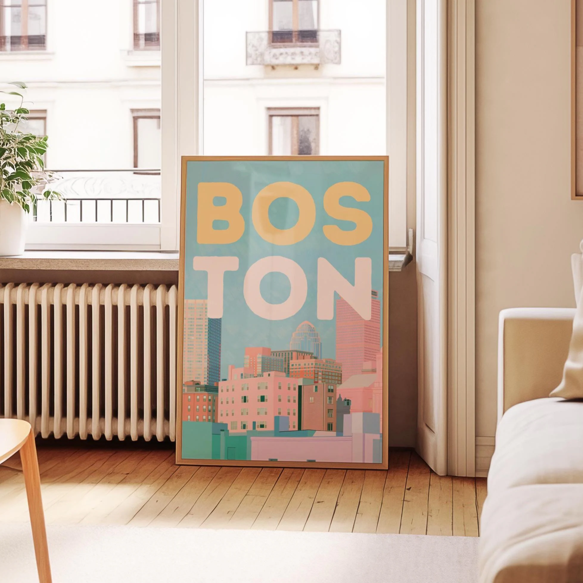 Boston Wall Art, Massachusetts Skyline Print, Digital Travel Poster for Instant Download