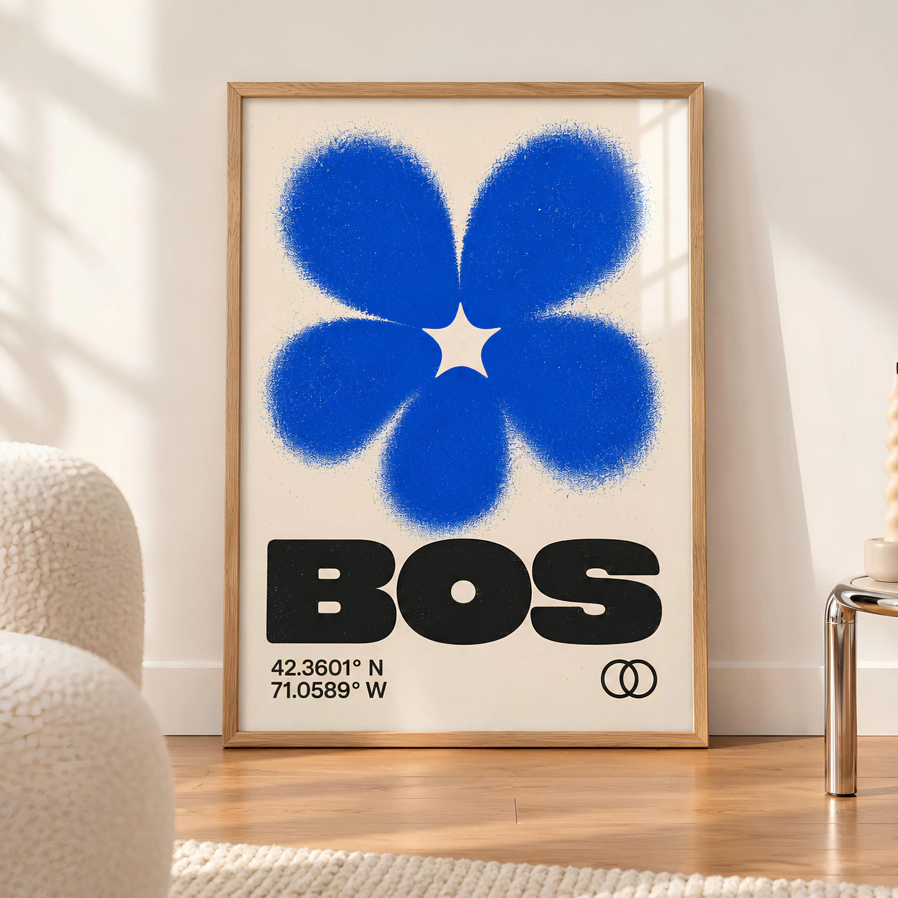 Boston Wall Art, Retro Blue Flower Print, Massachusetts Printable Dopamine Decor, Digital Download