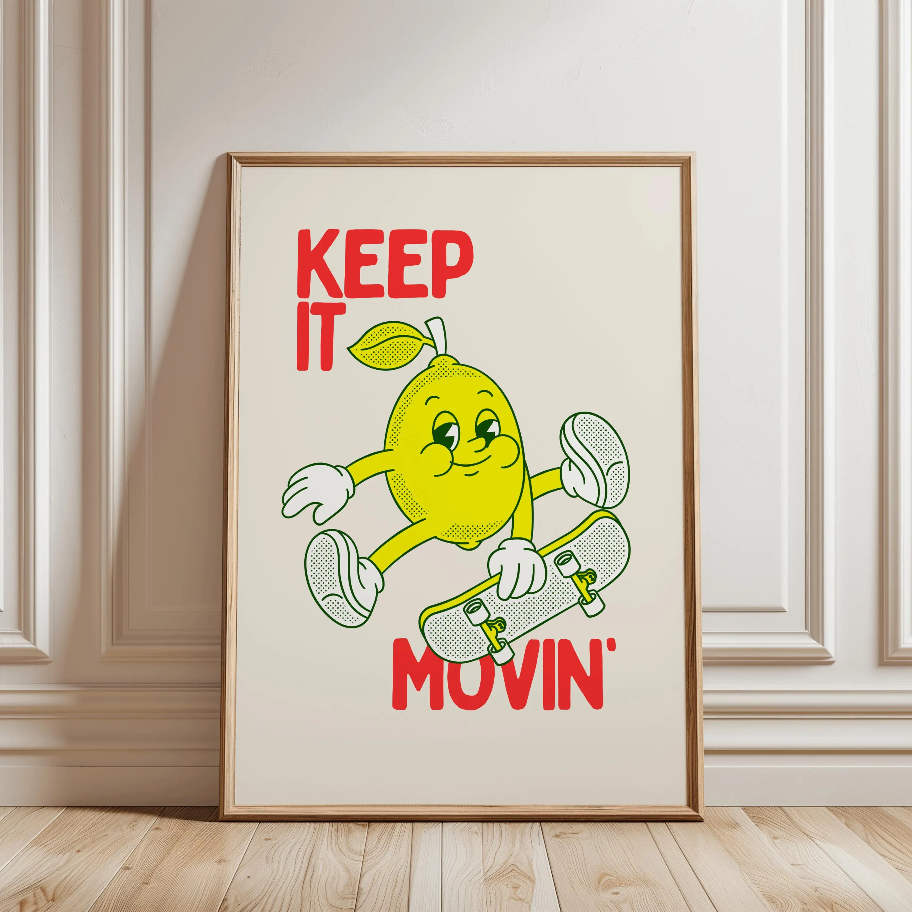 Funny Skateboard Wall Art, Retro Lemon Skater Print, Poster for Kids and Teen Boy Room Decor
