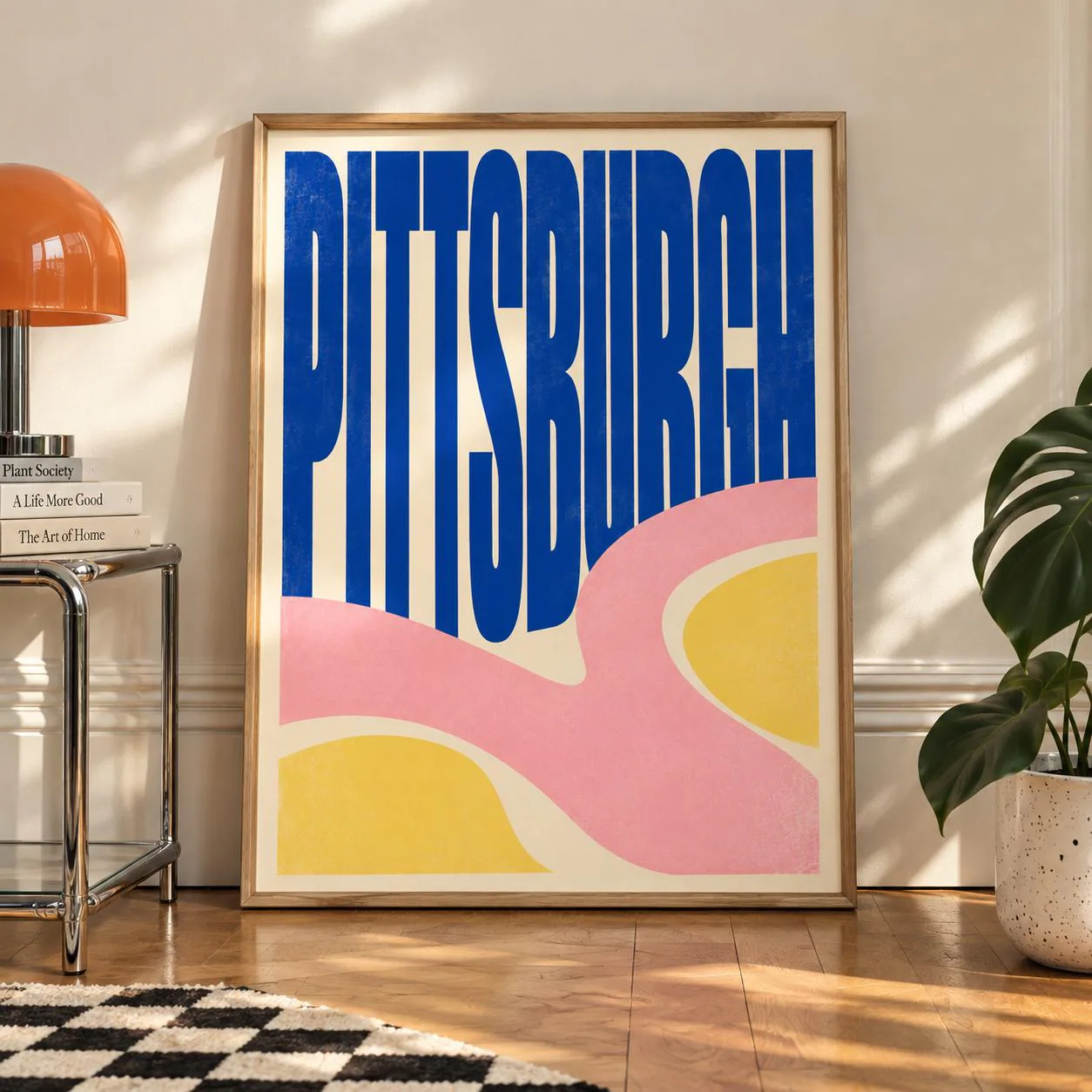 Retro Pittsburgh Wall Art, Maximalist Pennsylvania City Poster, Colorful East Coast Apartment Decor