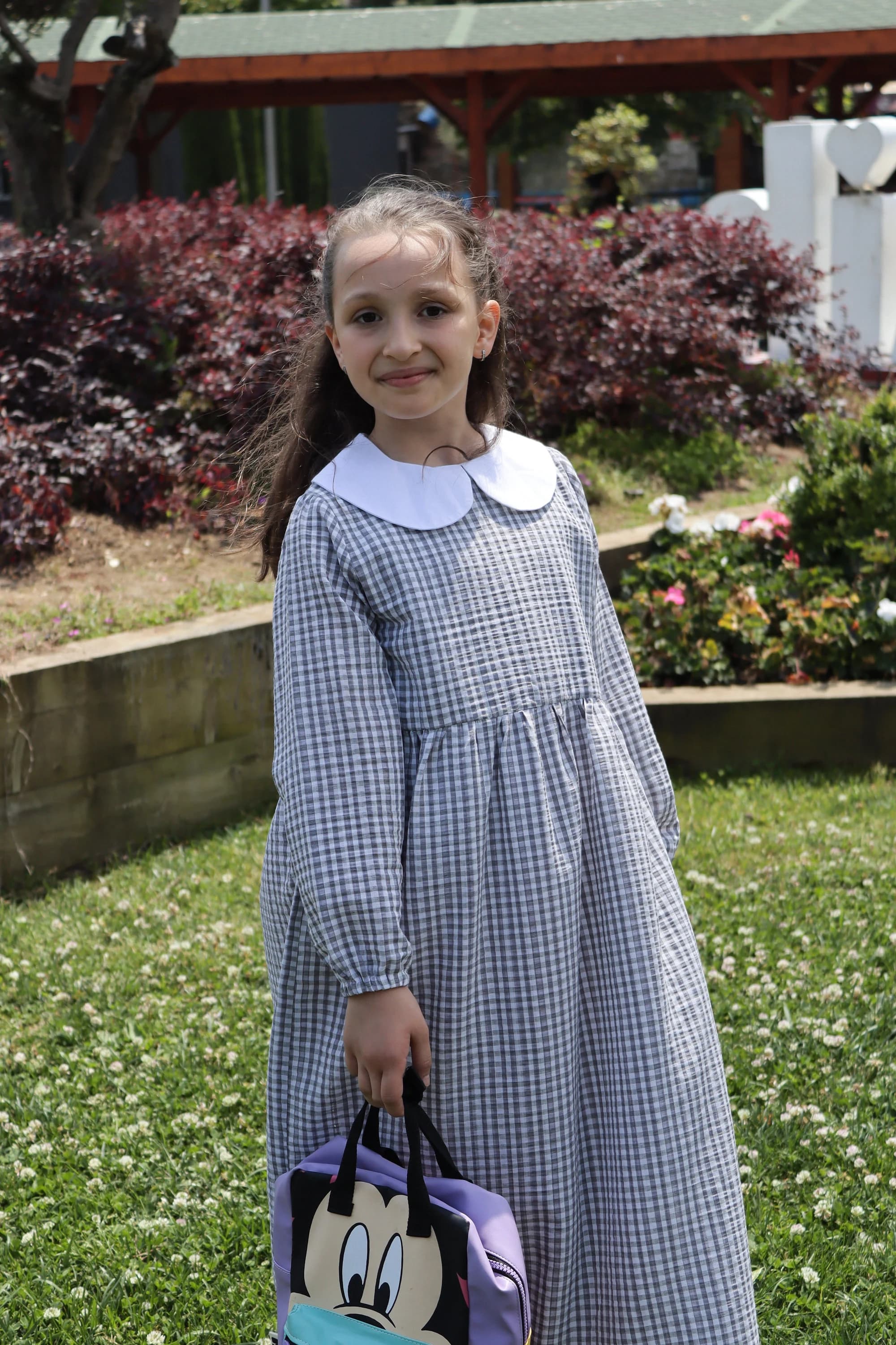 Girl's Plaid Cotton Gray Color Dress