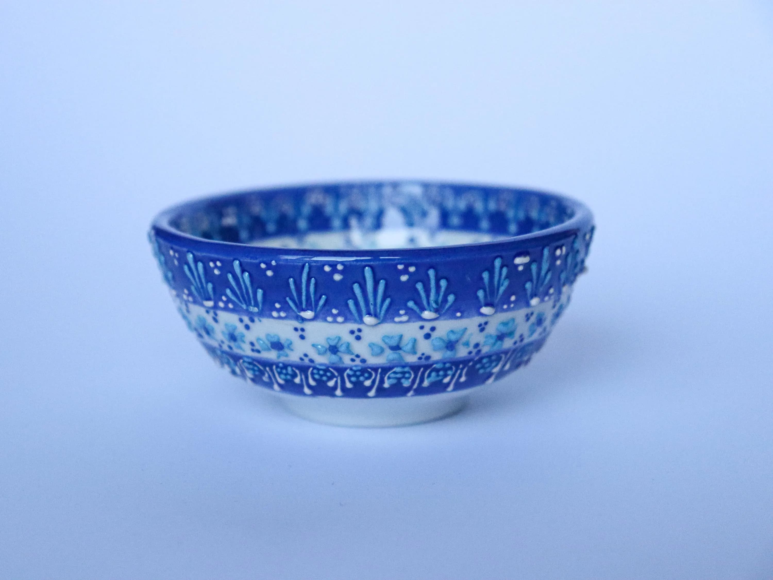 Ceramic Blue Bowl, Turkish Pattern Serving Pot, Handmade Embossed Pattern Snack Bowl, Decorative Tiny Sauce Bowl, Ceramic Art Appetiser Dish - image 4
