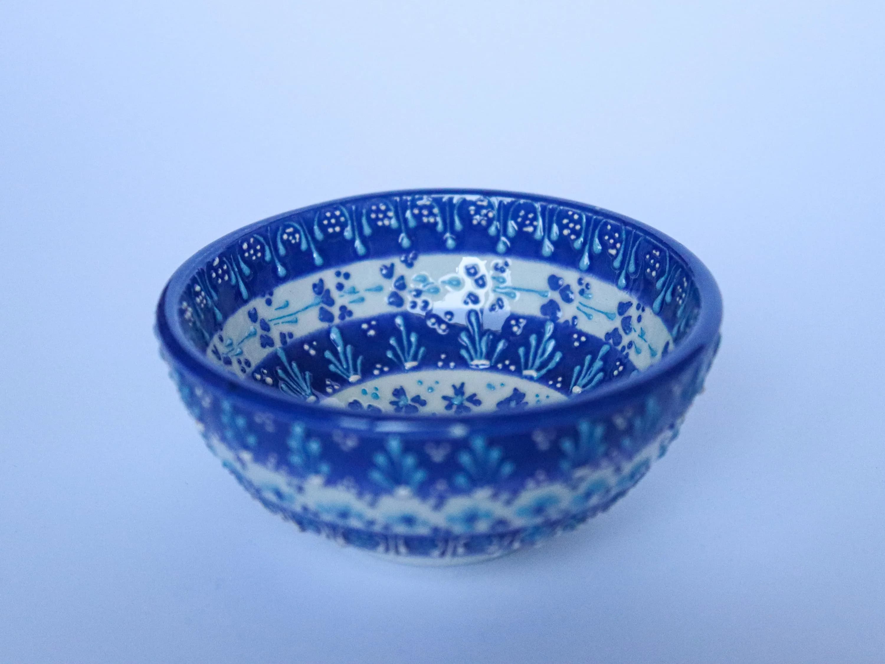 Ceramic Blue Bowl, Turkish Pattern Serving Pot, Handmade Embossed Pattern Snack Bowl, Decorative Tiny Sauce Bowl, Ceramic Art Appetiser Dish - image 3