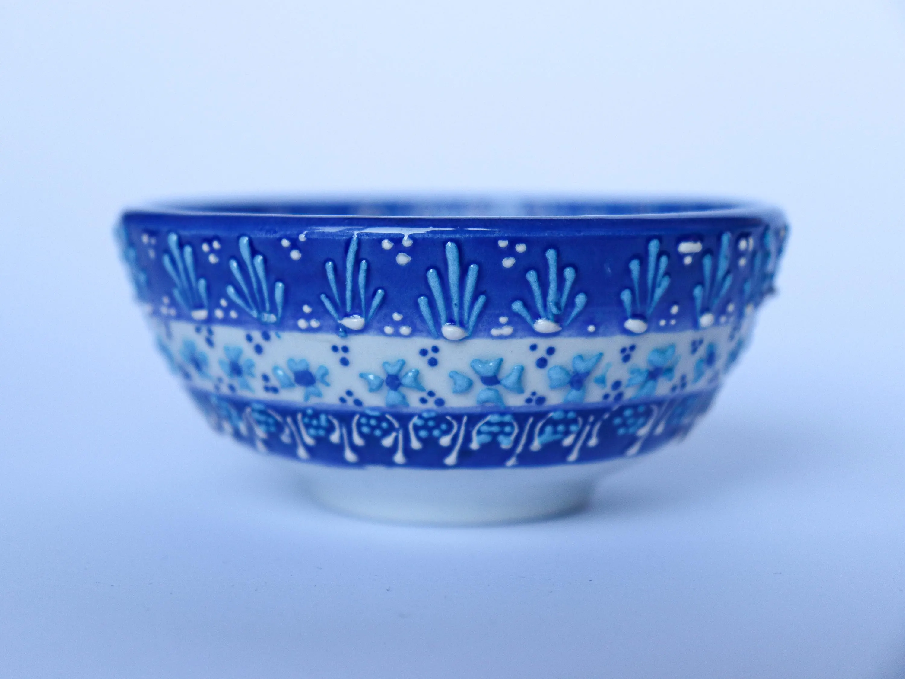 Ceramic Blue Bowl, Turkish Pattern Serving Pot, Handmade Embossed Pattern Snack Bowl, Decorative Tiny Sauce Bowl, Ceramic Art Appetiser Dish - image 5