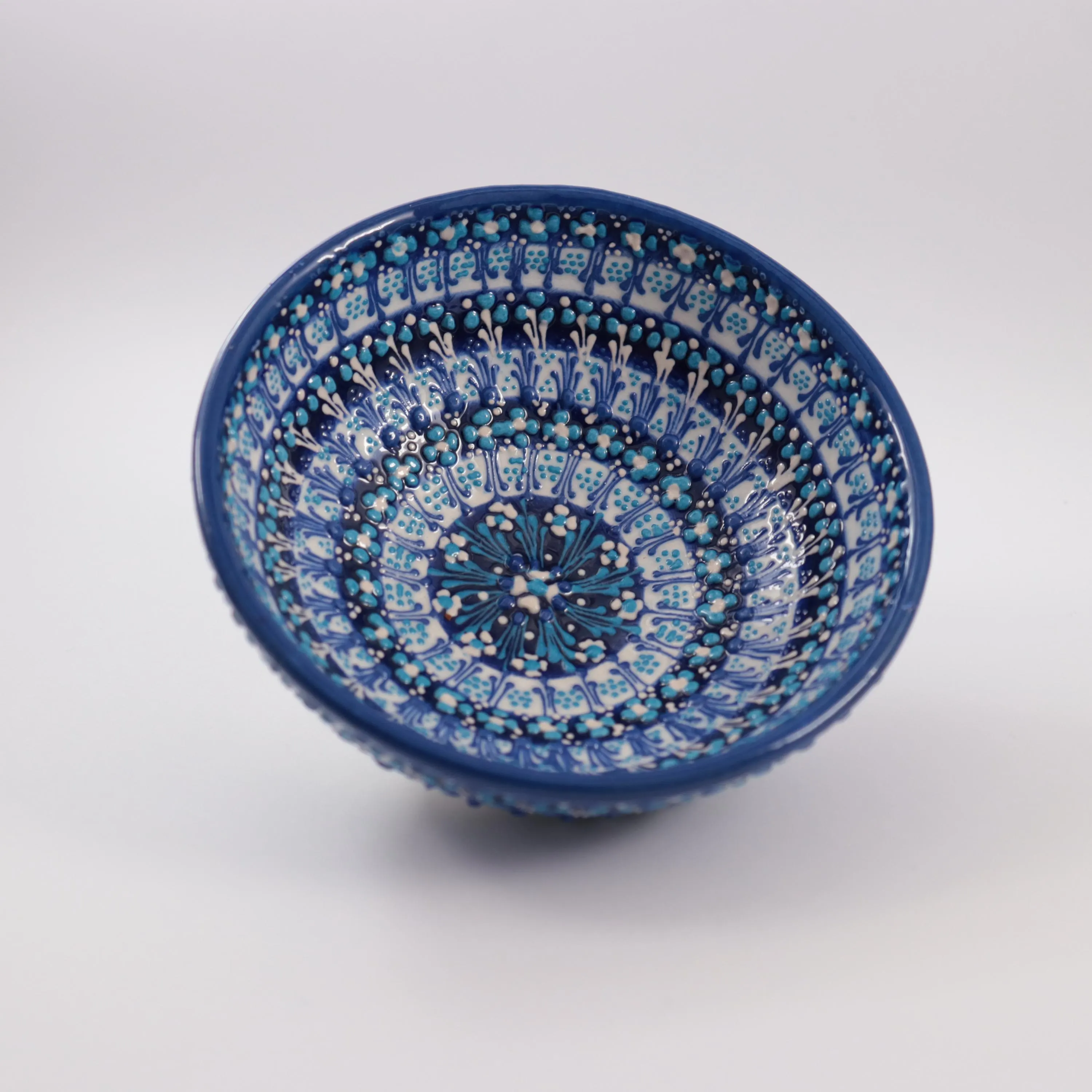 Handmade Embossed Pattern Ceramic Blue Bowl, Turkish Pattern Serving Pot, Elegant Snack Bowl, Decorative Salad Bowl, Ceramic Art Dish - image 3