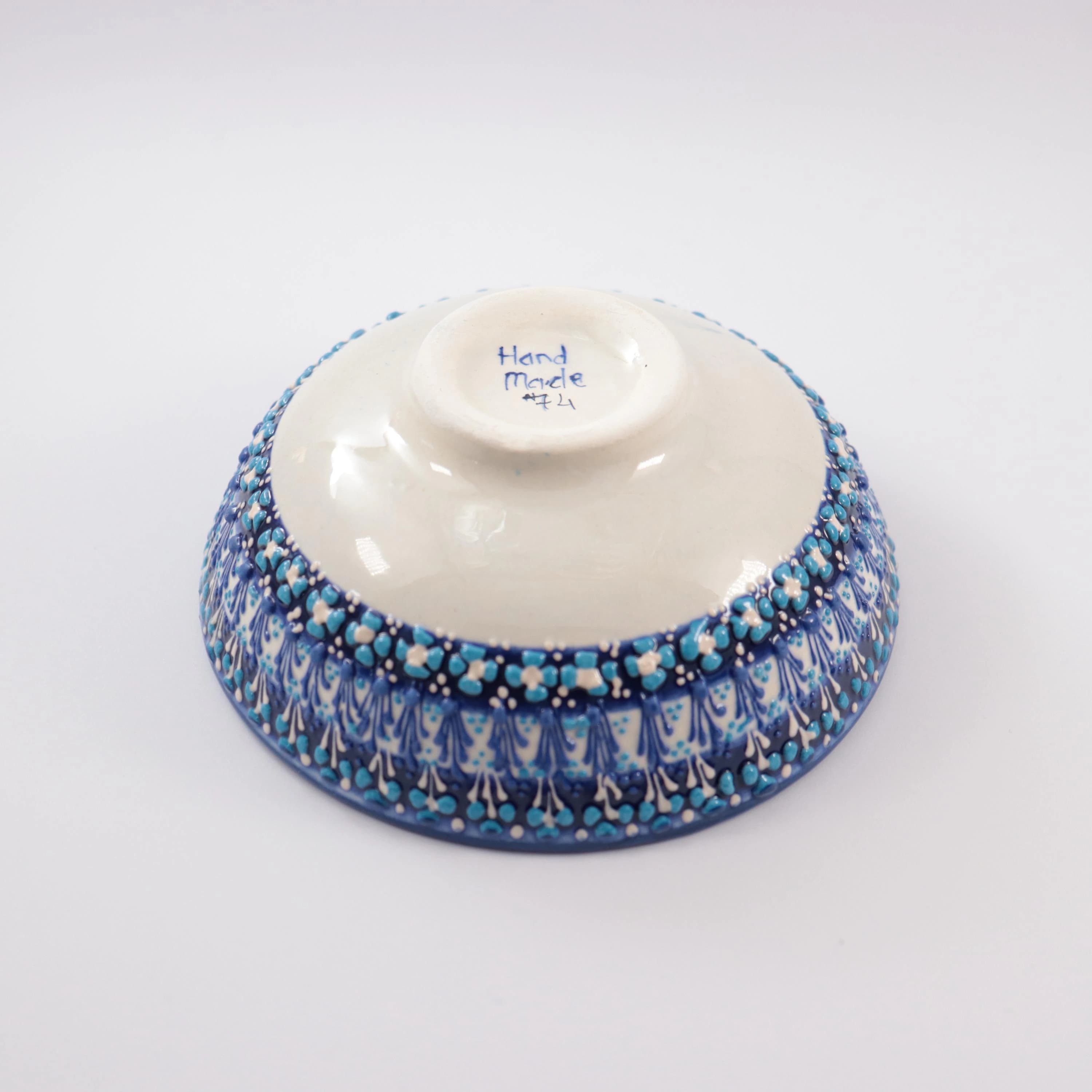 Handmade Embossed Pattern Ceramic Blue Bowl, Turkish Pattern Serving Pot, Elegant Snack Bowl, Decorative Salad Bowl, Ceramic Art Dish - image 2