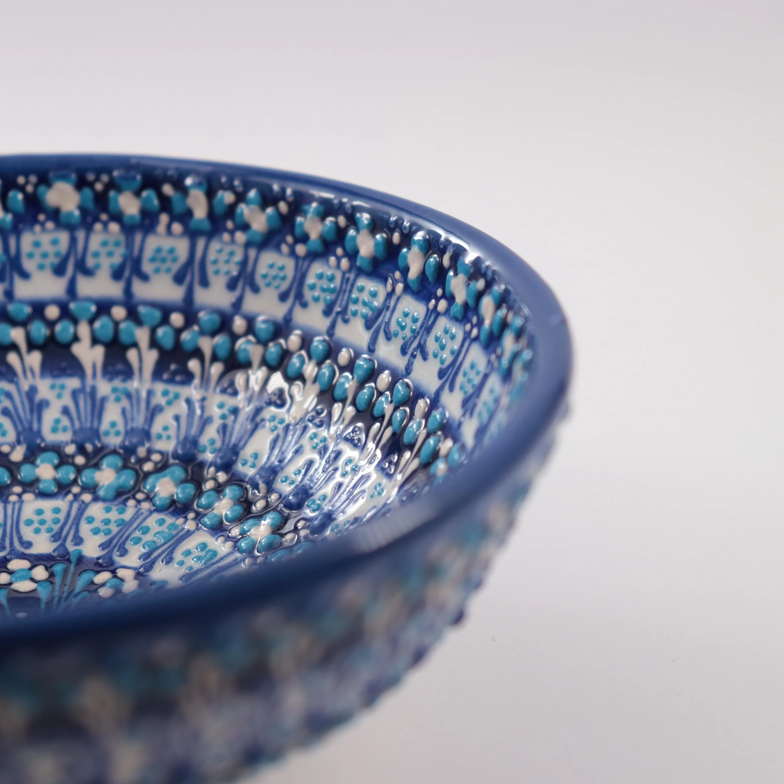 Handmade Embossed Pattern Ceramic Blue Bowl, Turkish Pattern Serving Pot, Elegant Snack Bowl, Decorative Salad Bowl, Ceramic Art Dish - image 5