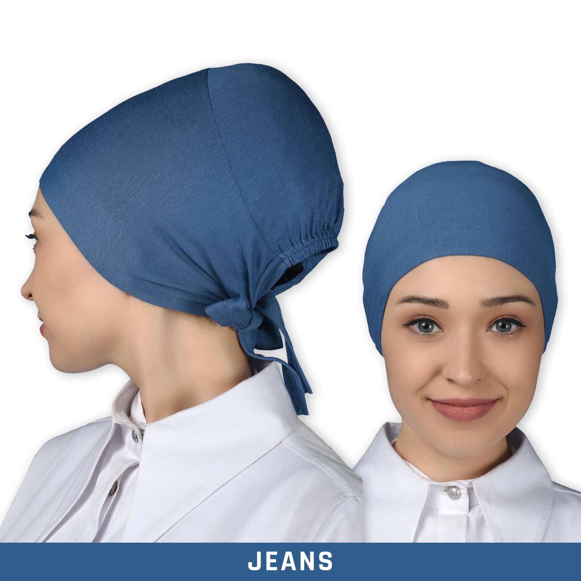 A jens Hijab cap with a tie at the back. The cap is made of a soft, comfortable fabric