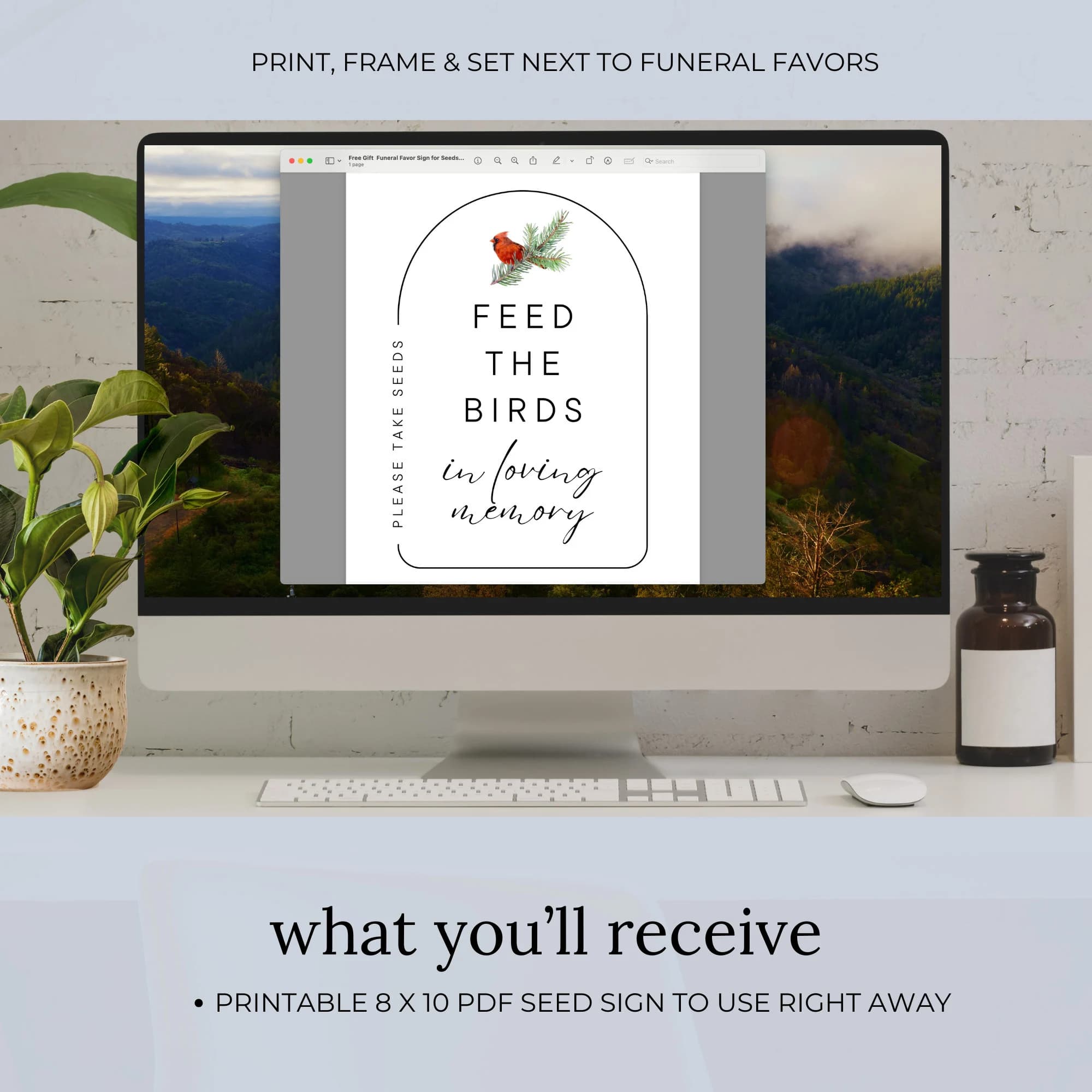 Funeral Favor Sign, Bird Seed Packet Token Gift Poster, Memorial Service Keepsake, Celebration of Life Guest Gift PDF, Bereavement Present - image 4