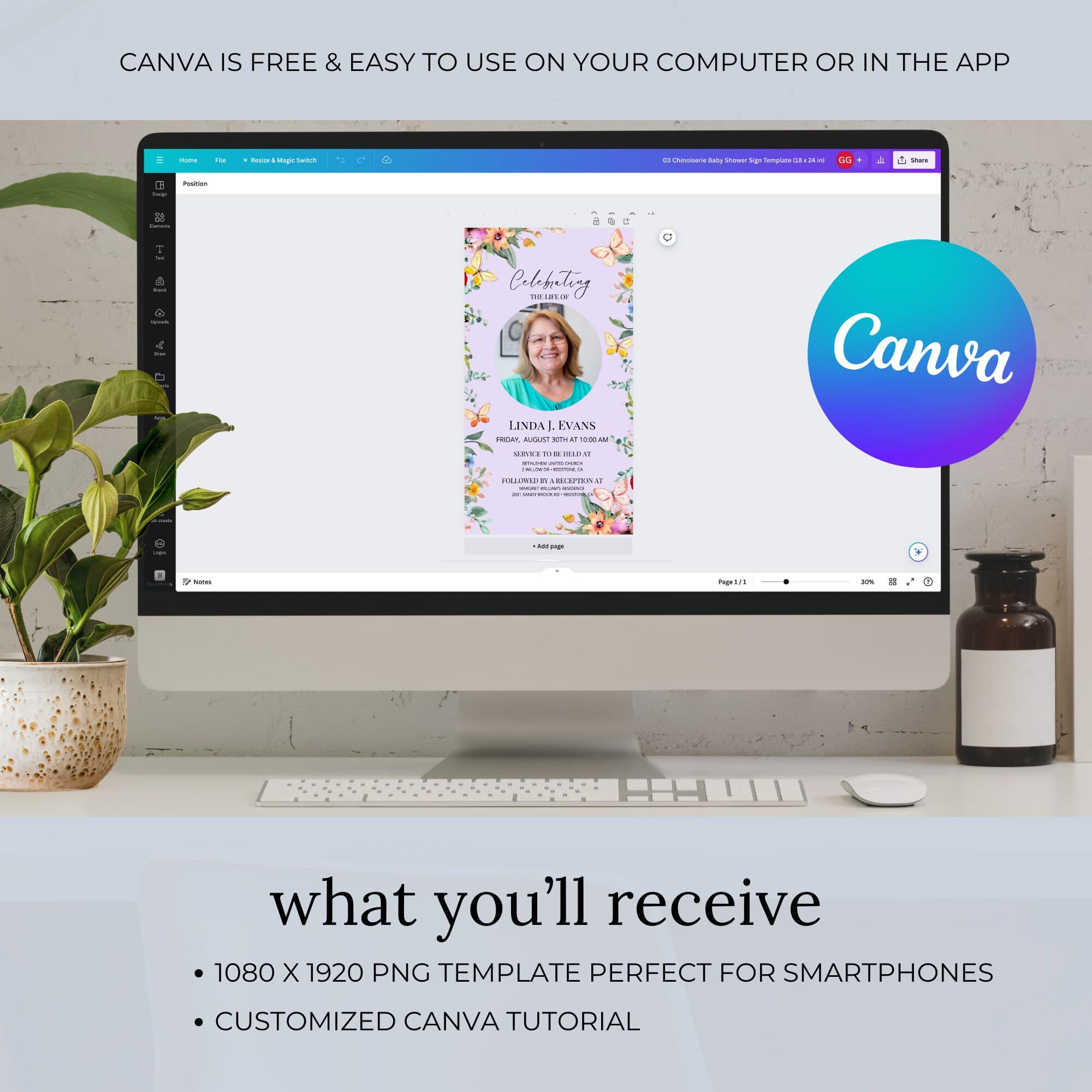 Funeral Announcement with Butterflies, Digital Celebration Of Life Template, Editable Electronic Memorial Evite, Phone Invitation ID22 - image 2