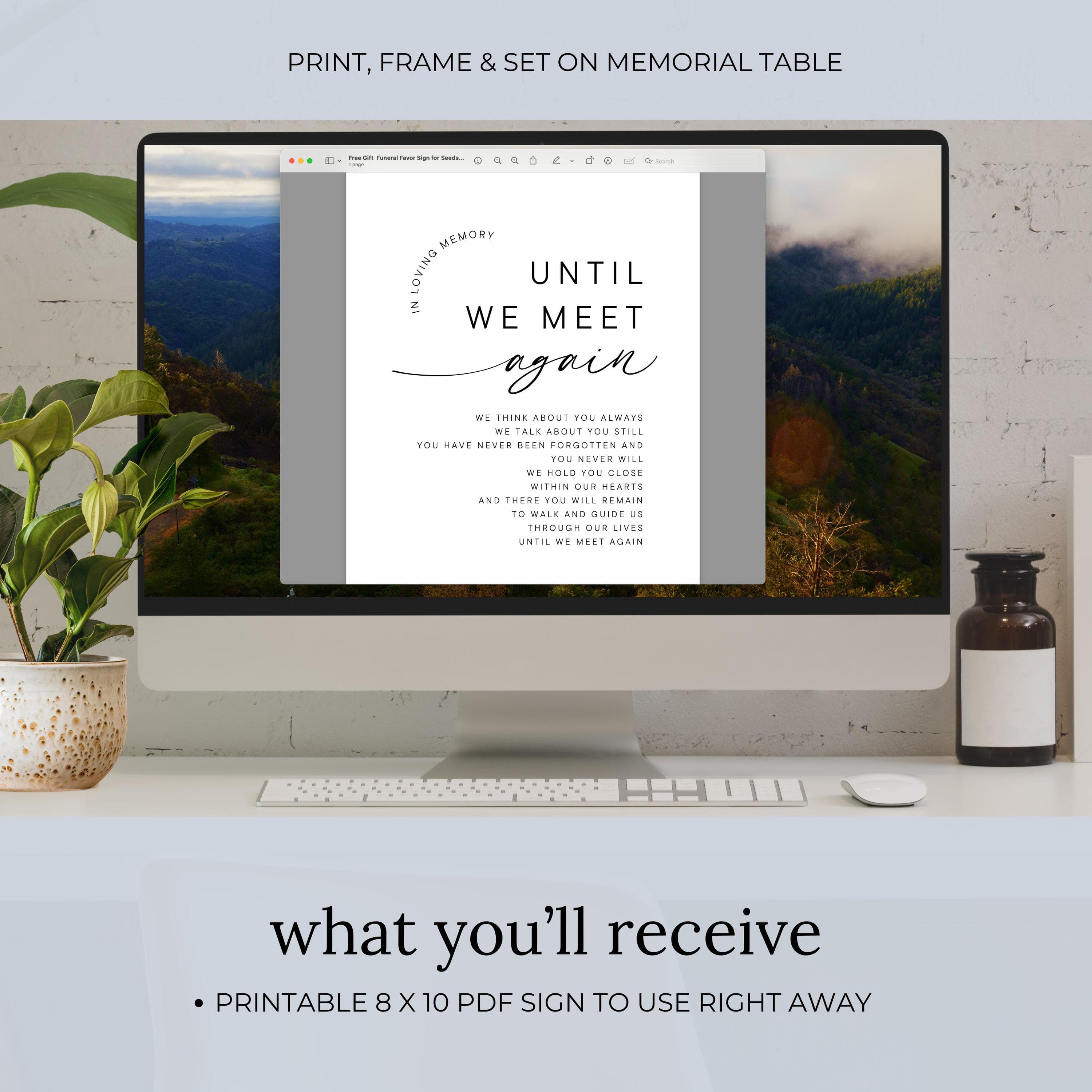 Poem for Funeral, Verse "Until We Meet Again" for Celebration of Life Funeral Favor Sign, Memorial Service Keepsake Funeral Poster PDF ID295 - image 4