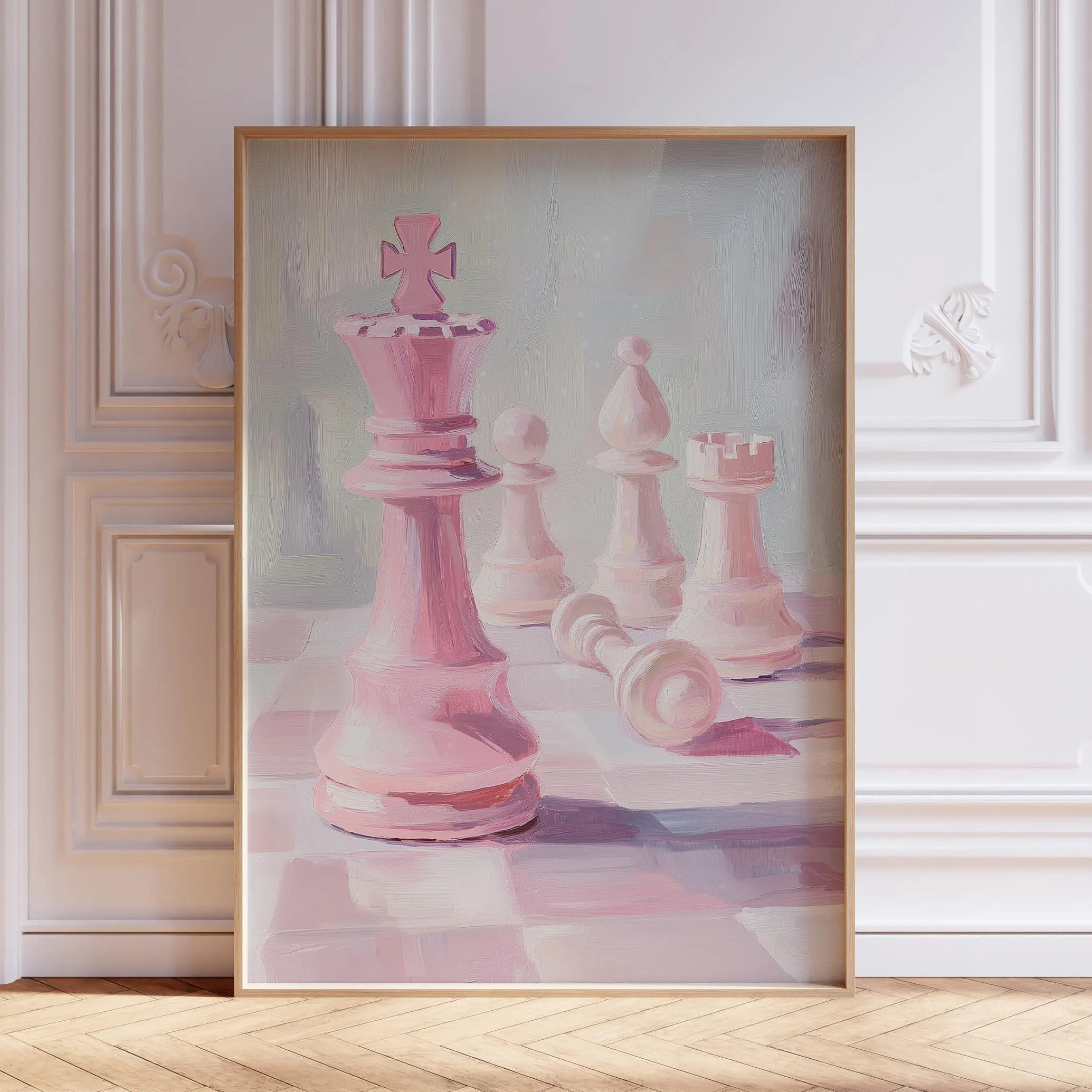 Pink Chess Print | Watercolor Pastel Pink Chess Poster | Queen Chess Piece Wall Art | Cute Queen of Chess Poster | Girly Chessboard Print