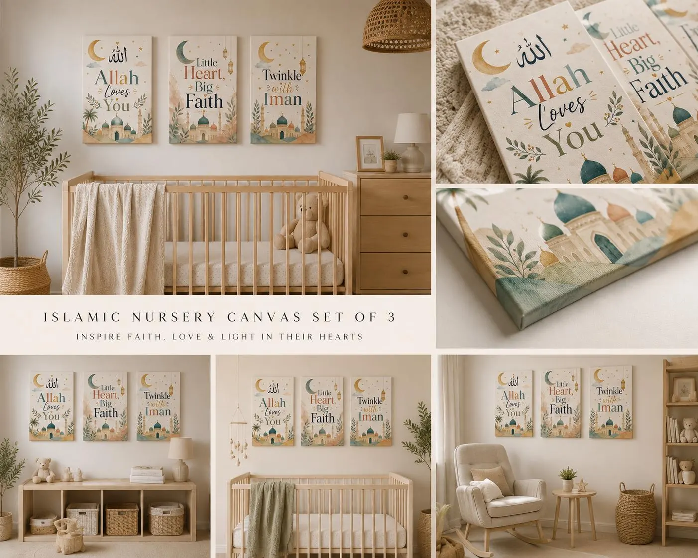Islamic Nursery Wall Art Set of 3 | Muslim Baby Room Decor | Allah Loves U Islamic Nursery Prints | Neutral Nursery Decor | Baby Shower Gift - image 3