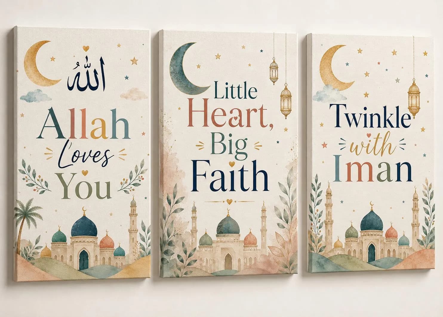 Islamic Nursery Wall Art Set of 3 | Muslim Baby Room Decor | Allah Loves U Islamic Nursery Prints | Neutral Nursery Decor | Baby Shower Gift