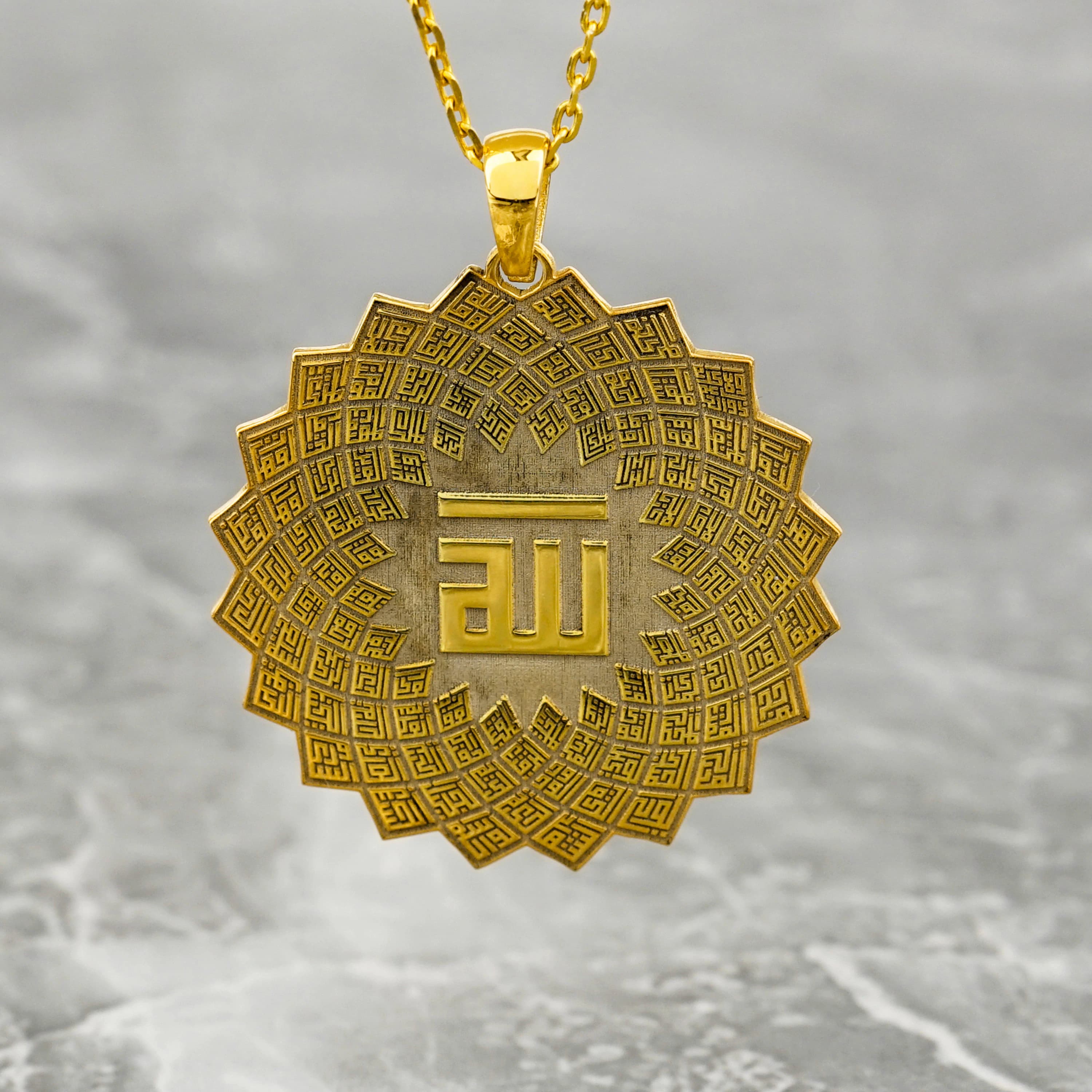 Islamic Necklace 99 Names of Allah 18K Gold Plated Silver Pendant Jewelry Gift for Her