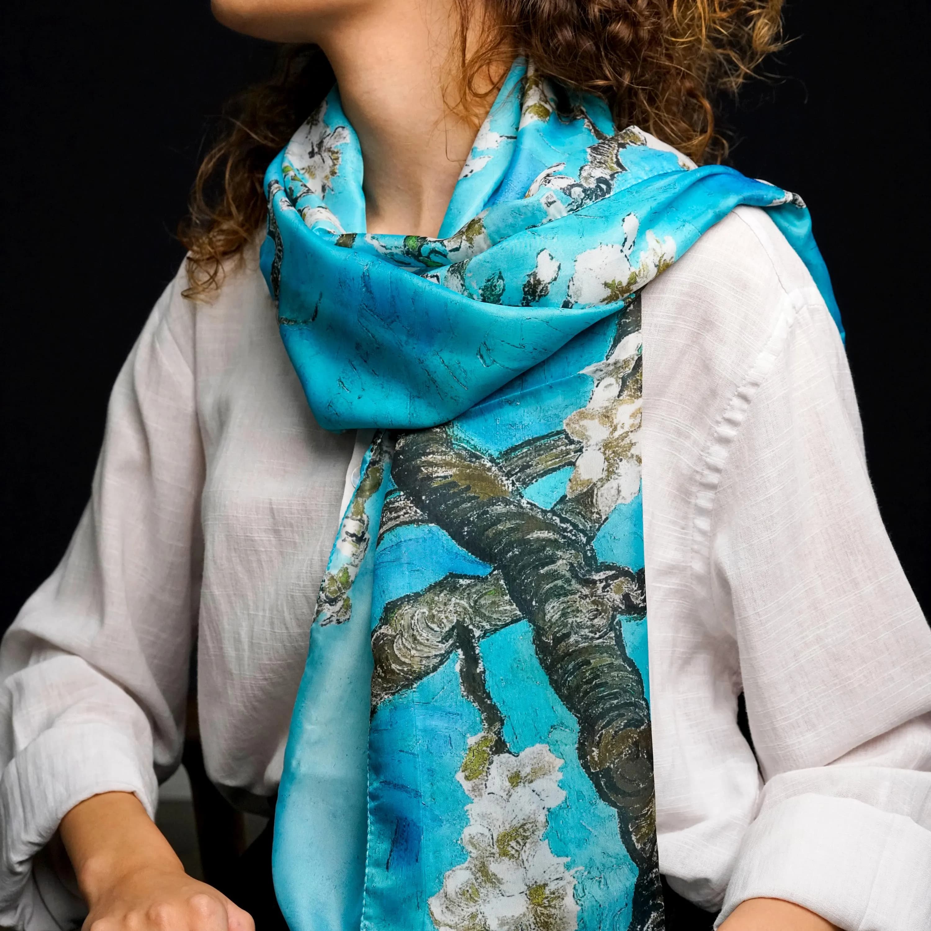 Luxury 100% Mulberry Silk Scarf for Women 16"x64" Floral Print Head Wrap Lightweight Long Hair Scarf Shawl Gift for Mom - image 5