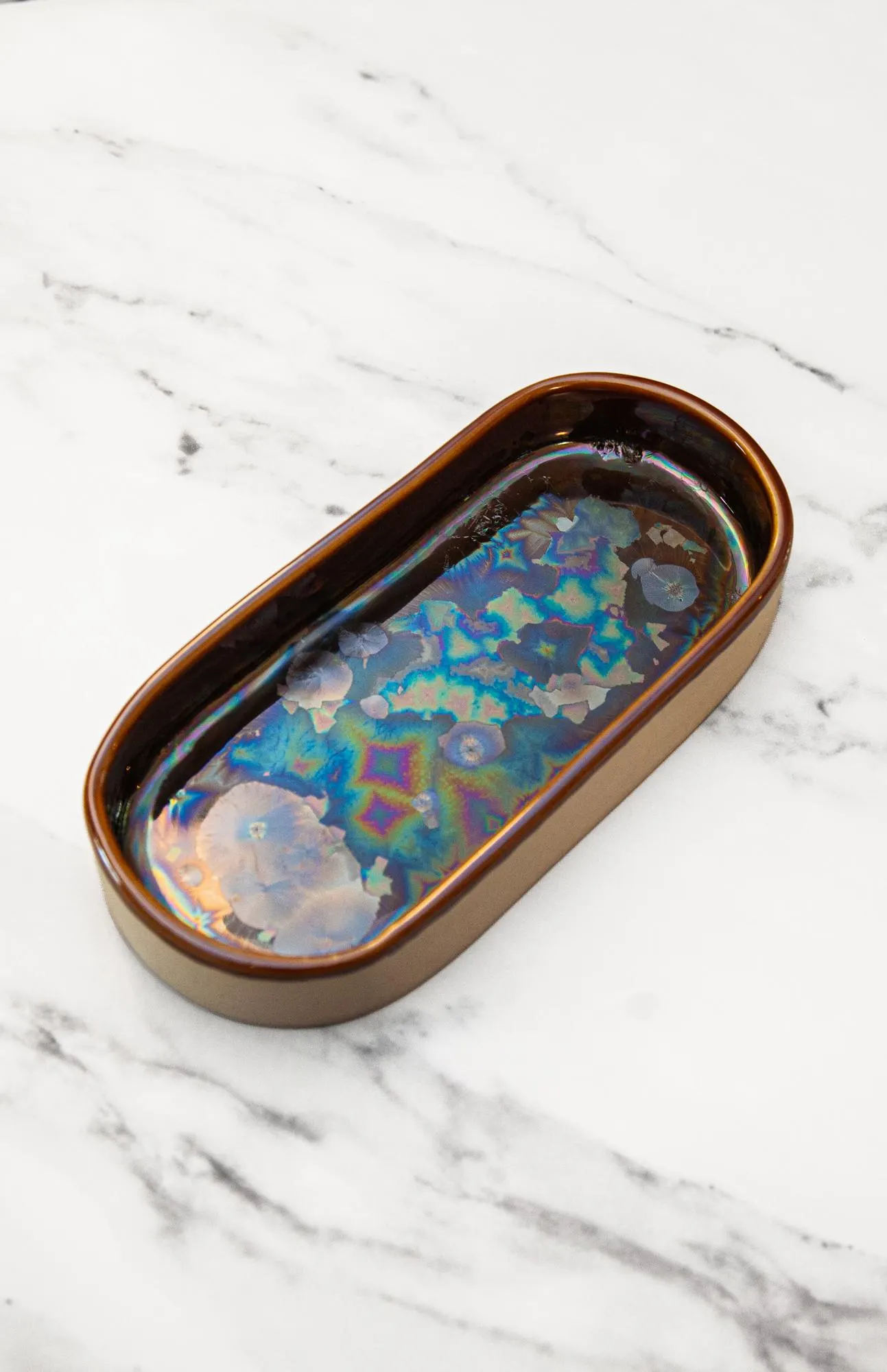 Cosmic Iridescent Oval Jewelry Dish, Large Oval Incense, Trinket or Fruit Tray