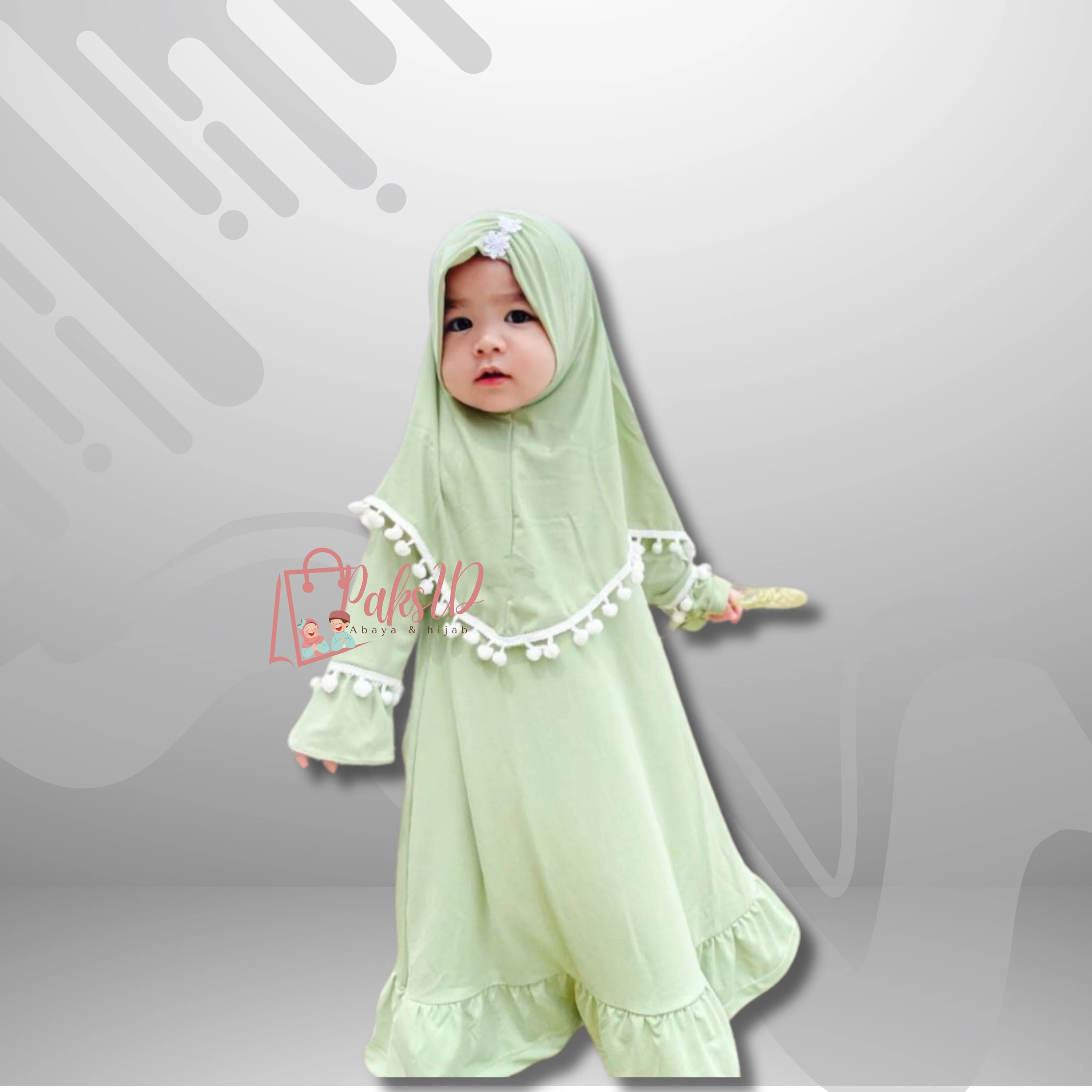Abaya PomPom Matt Jersey Childrens, Baby Girl Abaya Muslim Dress, Islamic Clothing,Muslim Abaya,Kids Prayer Attire,Girls Modest Fashion PS20 - image 4