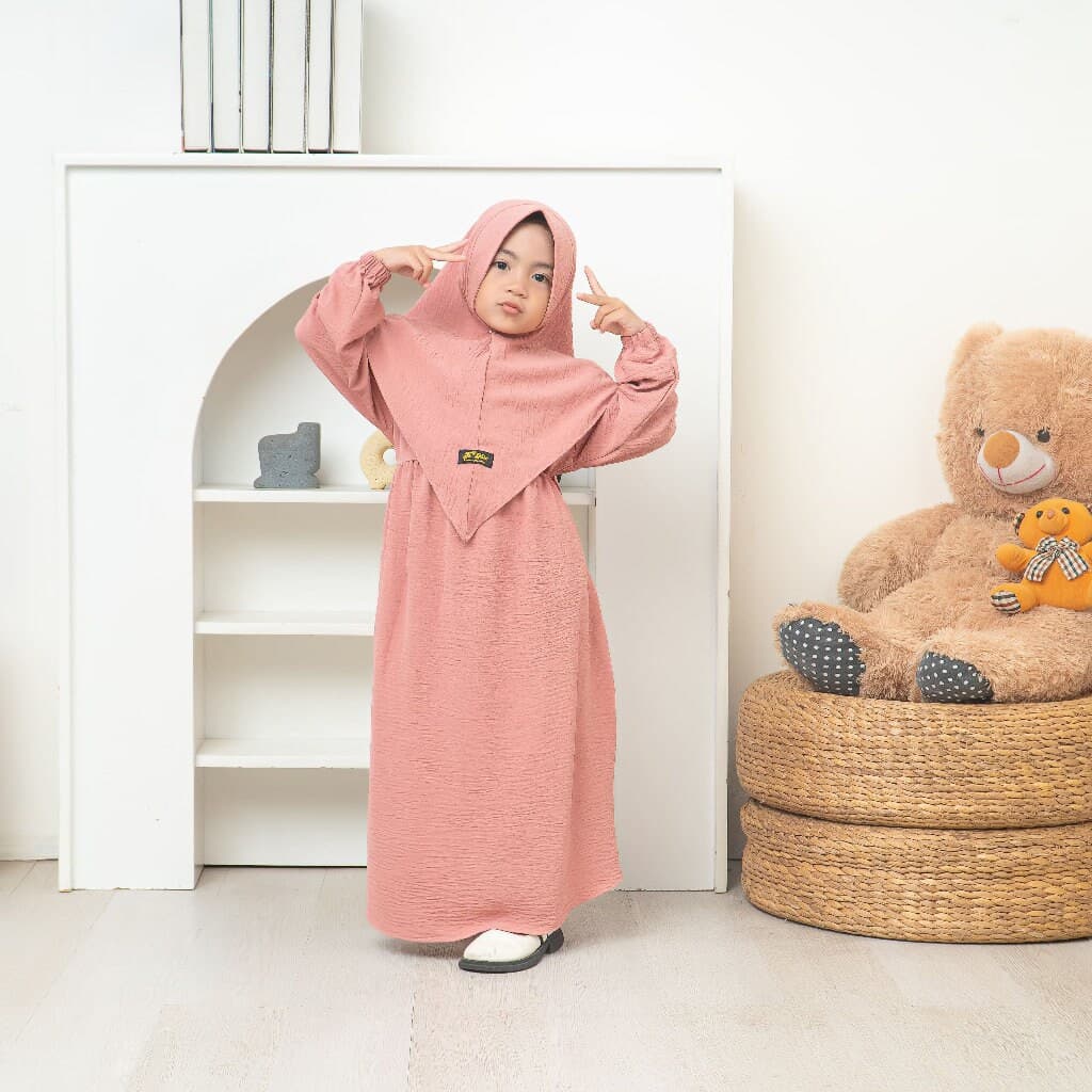 Syari Muslim Dress with Bergo Veil, Baby Girl Abaya Muslim Dress, Islamic Clothing,Muslim Abaya,Kids Prayer Attire,Girls Modest Fashion PS07 - image 3