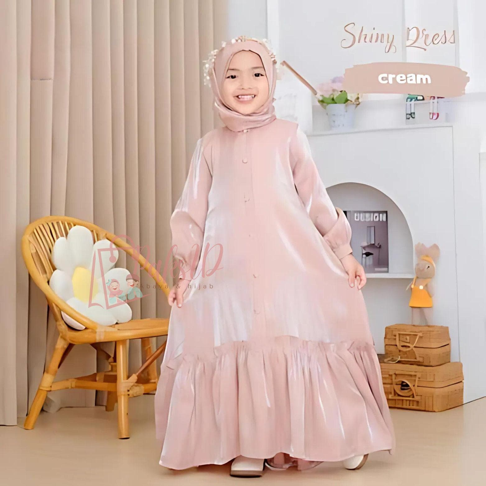 Nazima Children's Gamis Shiny Dress, Baby Girl Abaya Muslim Dress,Islamic Clothing,Muslim Abaya,Kids Prayer Attire,Girls Modest Fashion PS70 - image 4