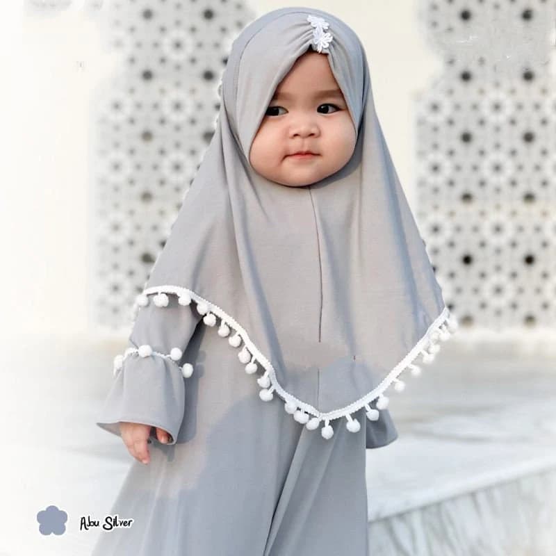 Abaya PomPom Matt Jersey Childrens, Baby Girl Abaya Muslim Dress, Islamic Clothing,Muslim Abaya,Kids Prayer Attire,Girls Modest Fashion PS20 - image 3