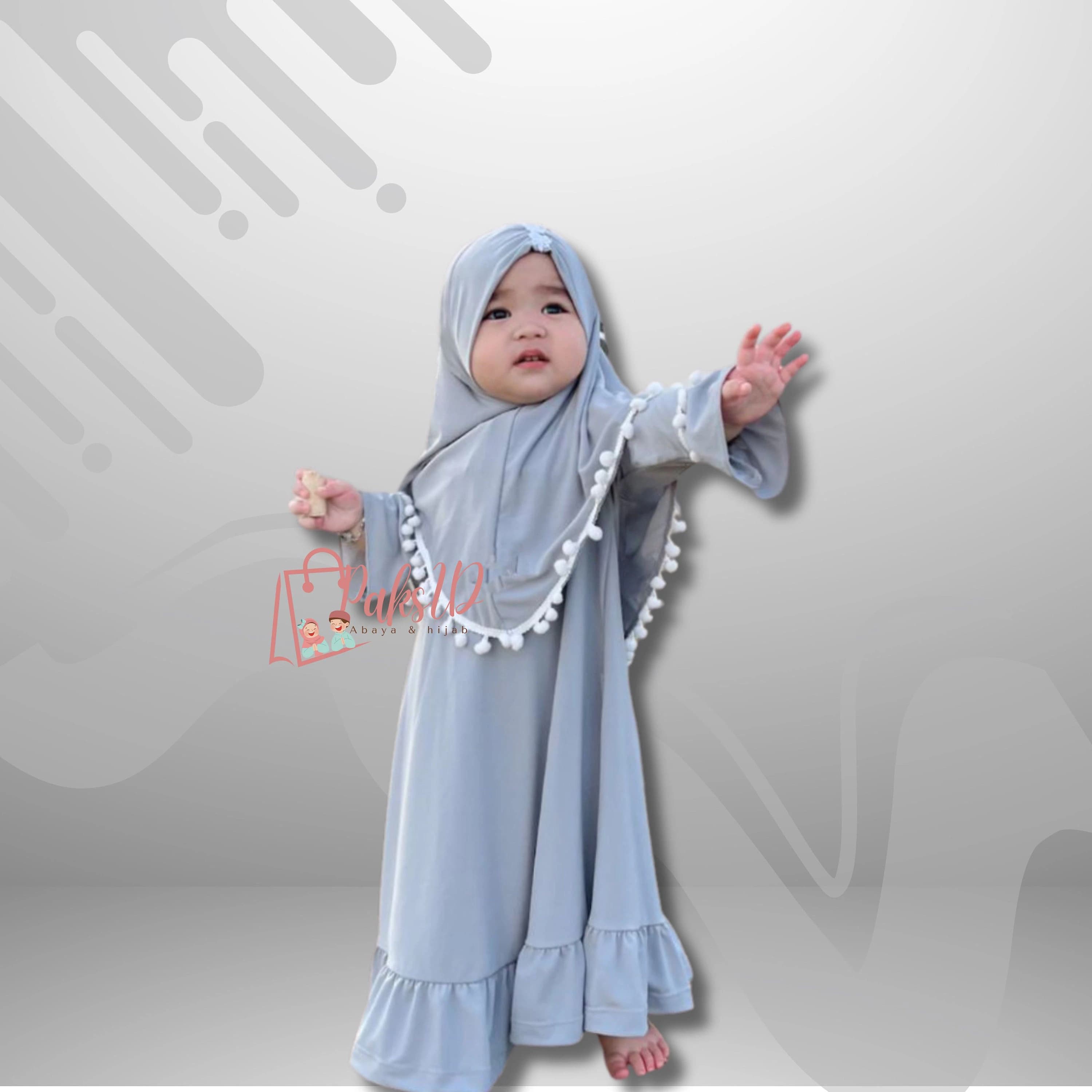Abaya PomPom Matt Jersey Childrens, Baby Girl Abaya Muslim Dress, Islamic Clothing,Muslim Abaya,Kids Prayer Attire,Girls Modest Fashion PS20