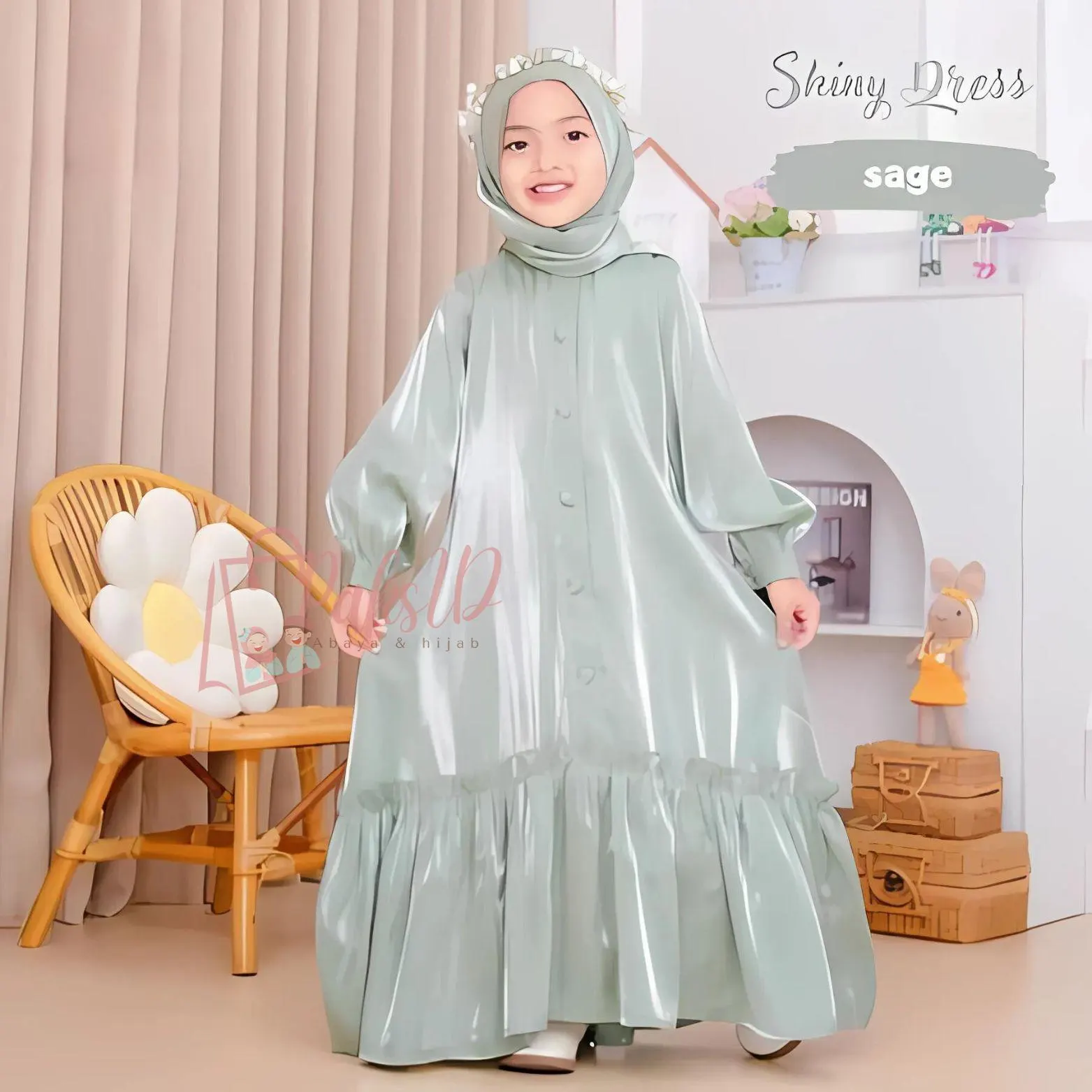 Nazima Children's Gamis Shiny Dress, Baby Girl Abaya Muslim Dress,Islamic Clothing,Muslim Abaya,Kids Prayer Attire,Girls Modest Fashion PS70 - image 3