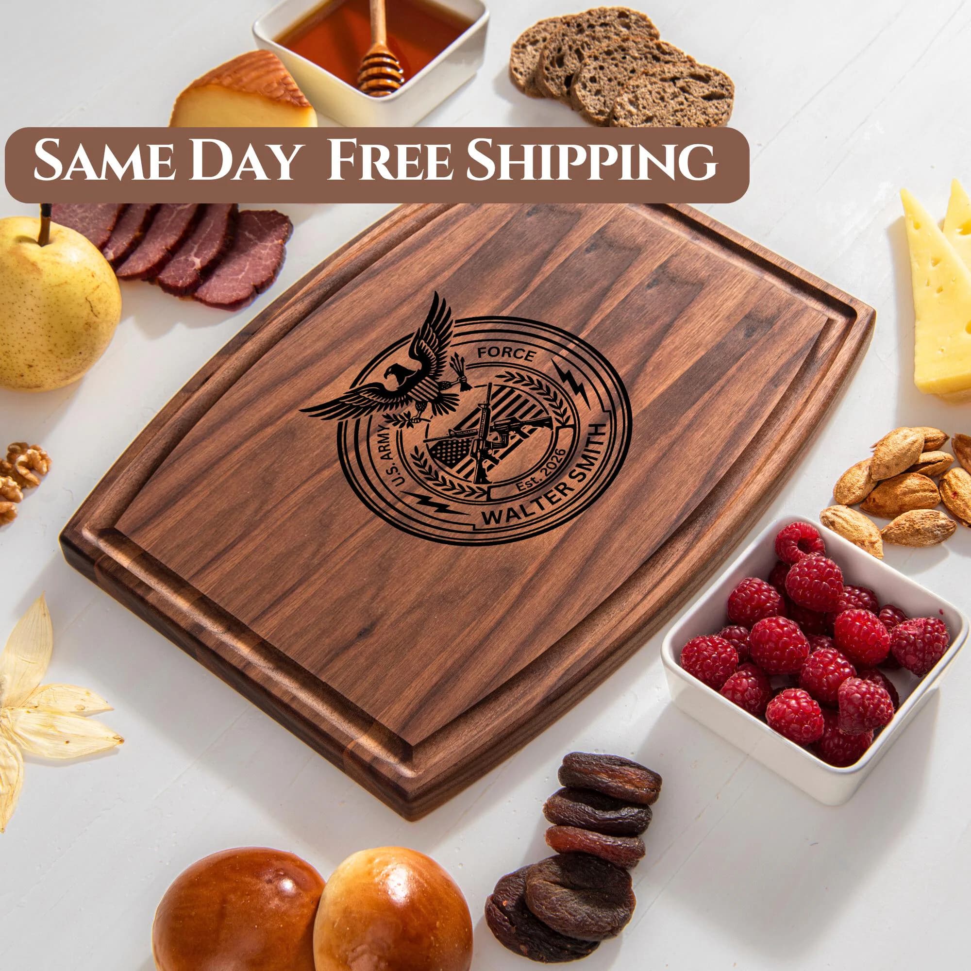 Personalized Military Retirement Cutting Board, Army Retirement, Veteran Gift, Custom Engraved Charcuterie Board, Service Appreciation Gift